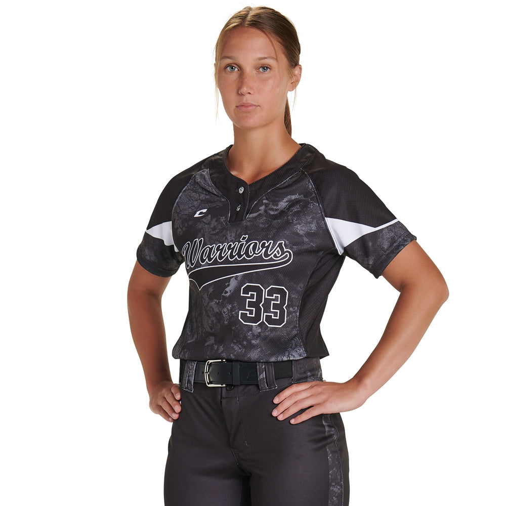 JUICE 2-Button Short Sleeve Jersey - Girls - Large - Active Cloth / Pin Dot Mesh (Full-Dye Sublimation)