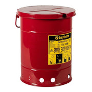 Justrite Oily Waste Can, 6 gallon, hand-operated cover, Red.