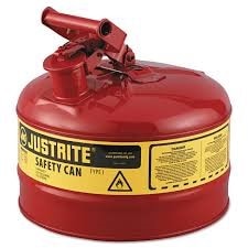 Justrite Type I Steel Safety Can for flammables, 2.5 gallon, S/S flame arrester, self-close lid, Red.