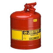 Justrite Type I Steel Safety Can for flammables, 5 gallon, S/S flame arrester, self-close lid, Red.