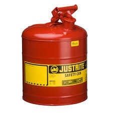 Justrite Type I Steel Safety Can for flammables, 5 gallon, S/S flame arrester, self-close lid, Red.
