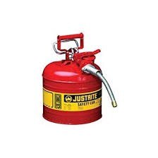 Justrite Type II AccuFlow™ Steel Safety Can for flammables, 2 gal., S/S flame arrester, 5/8" metal hose, Red.