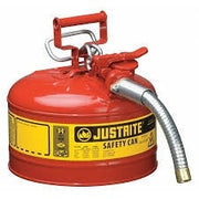 Justrite Type II AccuFlow™ Steel Safety Can for flammables, 2.5 gal., S/S flame arrester, 1" metal hose, Red.