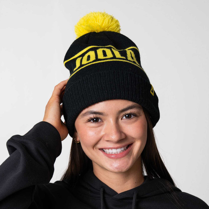 JOOLA Striped Pom Pom Beanie (Black/Yellow)