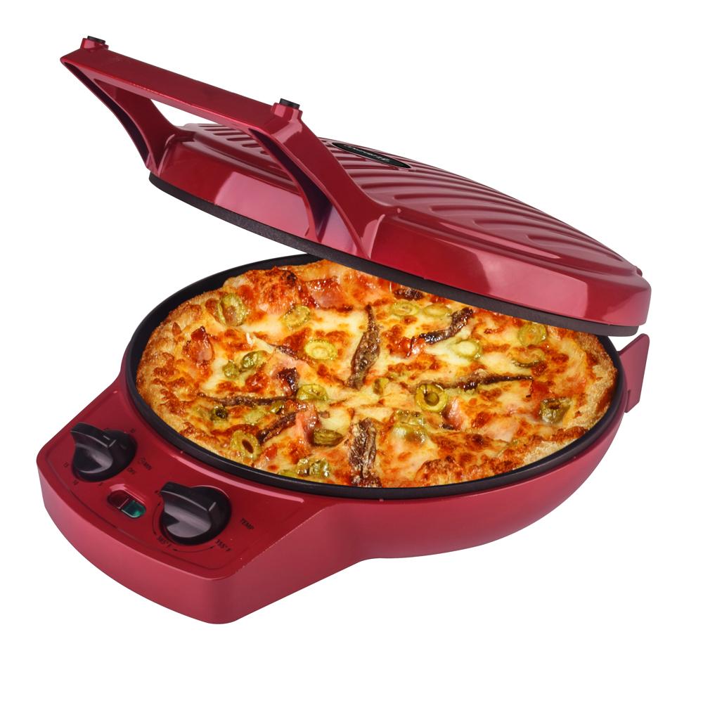 Courant Courant 12-Inch Electronic Pizza Maker (Red) w/ Dial, Opens 180°, Food Board Included