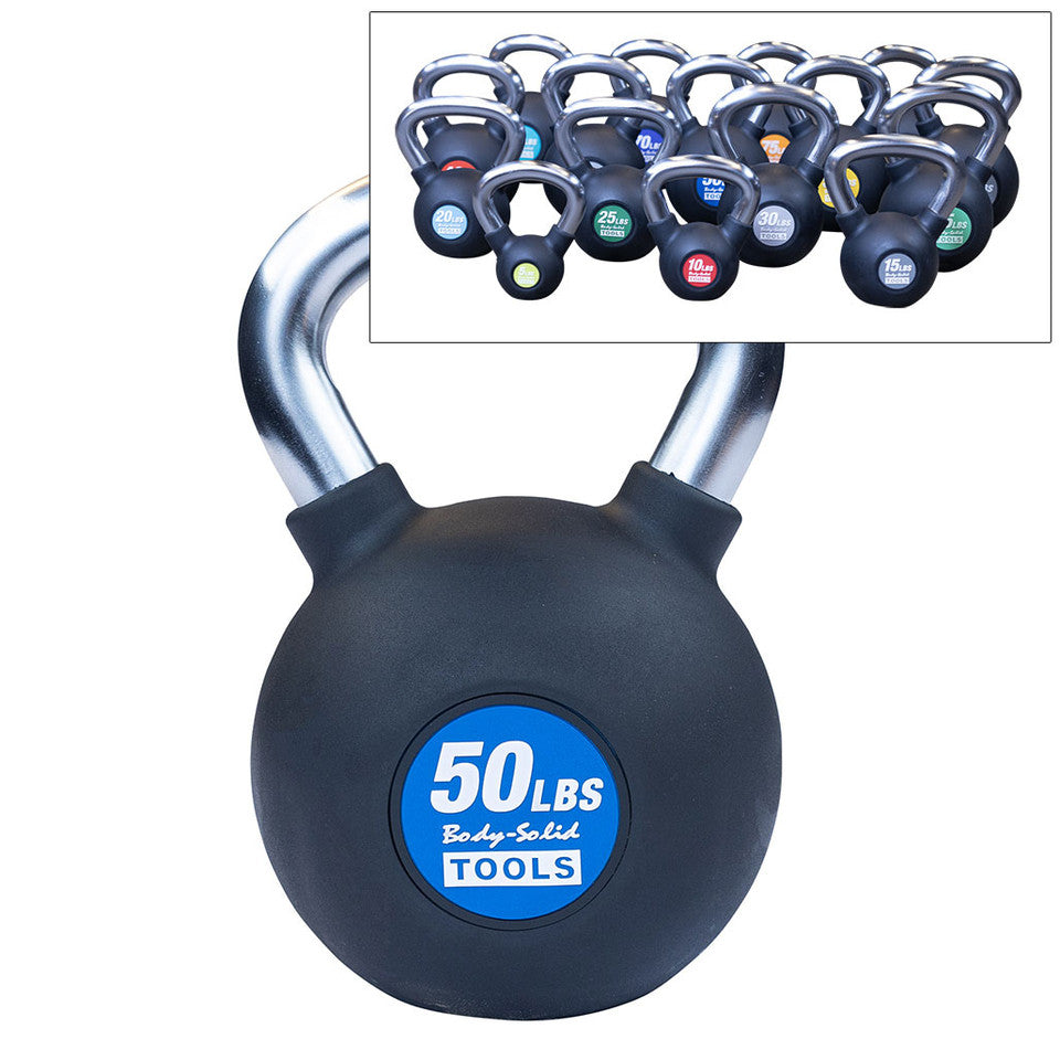 Chrome Handle, Rubber Coated Kettle Bells, 5,10,15,20,25,30,35,40,45,50,55,65,70,75 Lbs