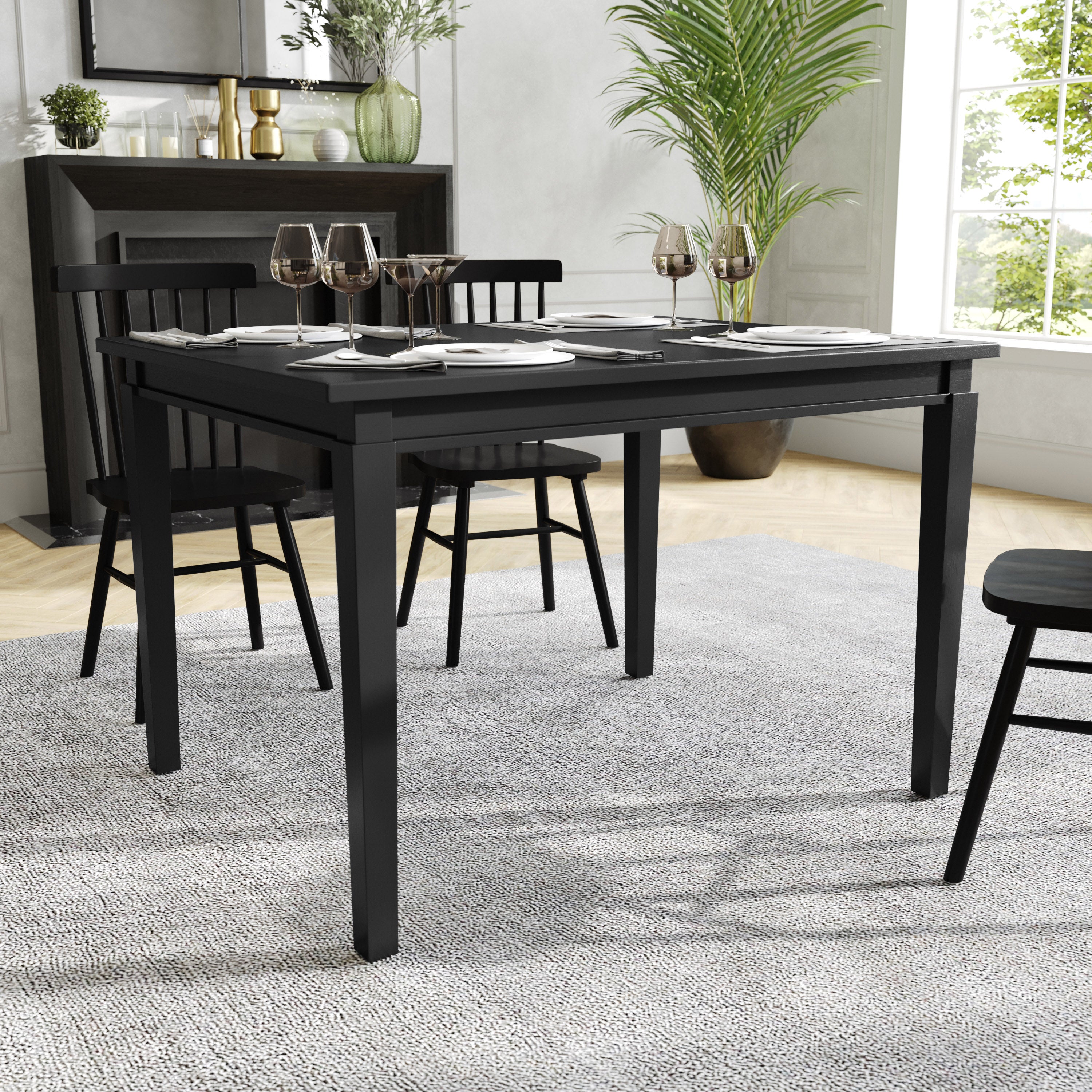 Henry 47" Solid Wood Dining Table, Commercial Grade Heavy Duty Rectangle Wood Table for 4, Black Matte Finish