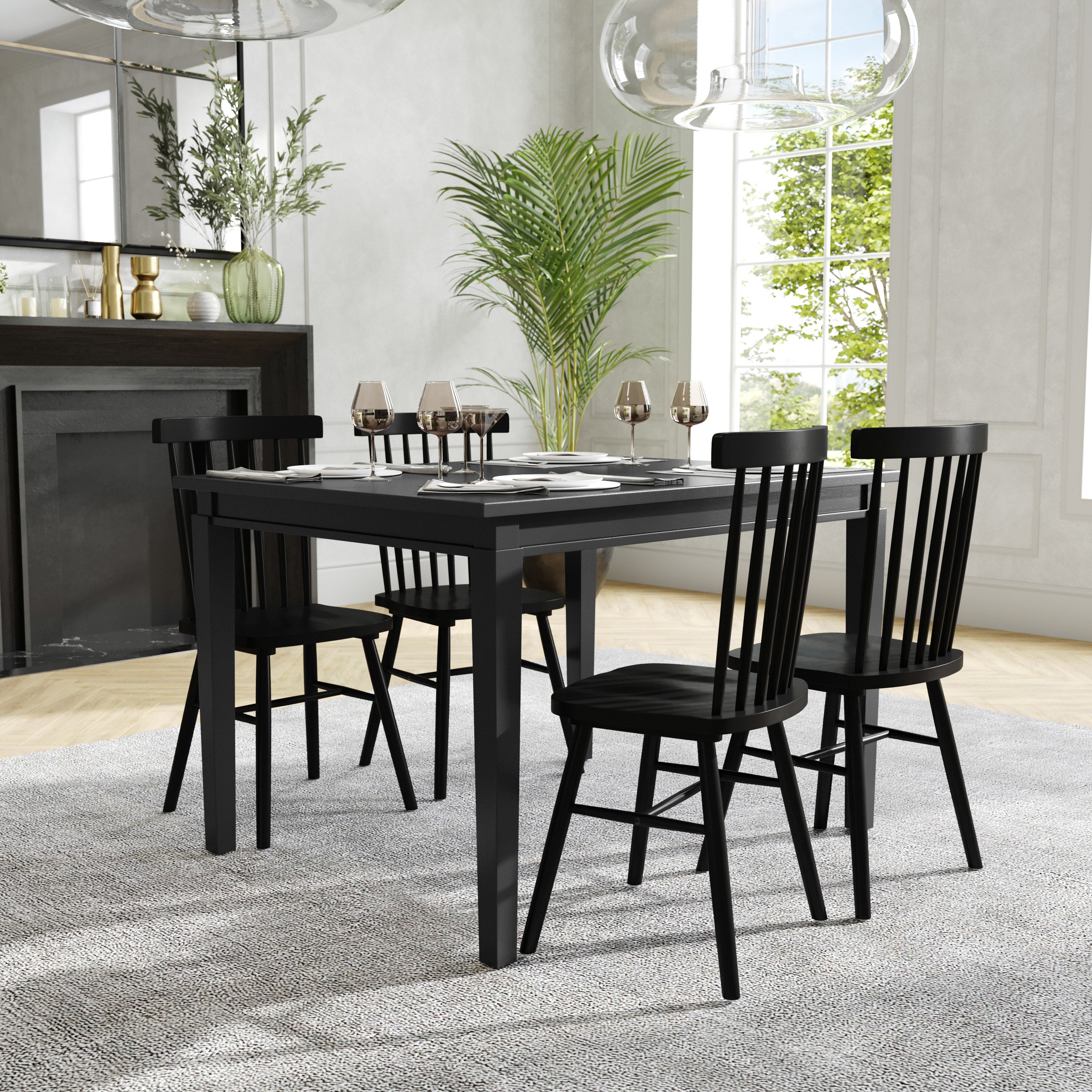 Henry 47" Solid Wood Dining Table, Commercial Grade Heavy Duty Rectangle Wood Table for 4, Black Matte Finish