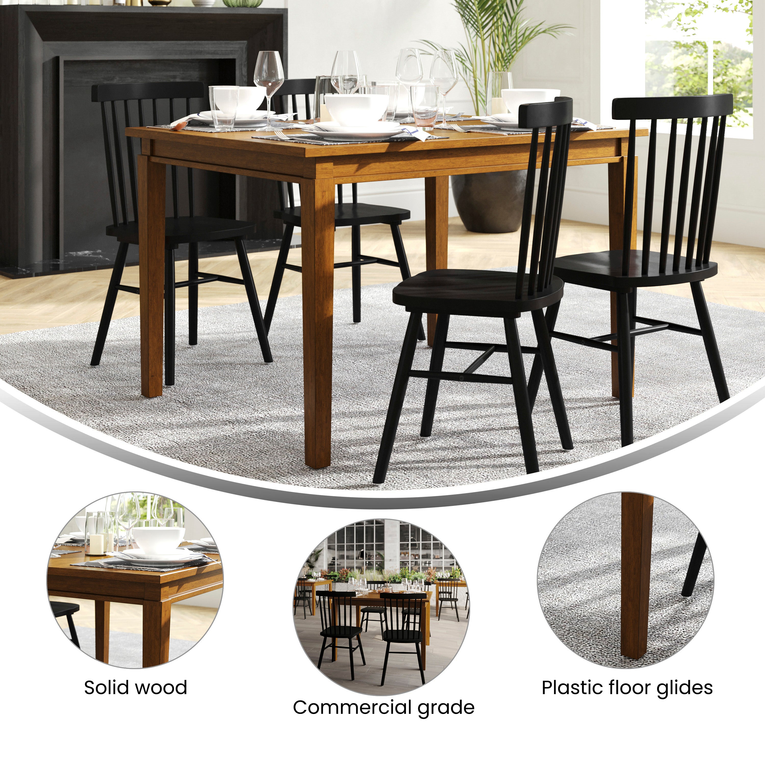 Henry 47" Solid Wood Dining Table, Commercial Grade Heavy Duty Rectangle Wood Table for 4, Brown Matte Finish