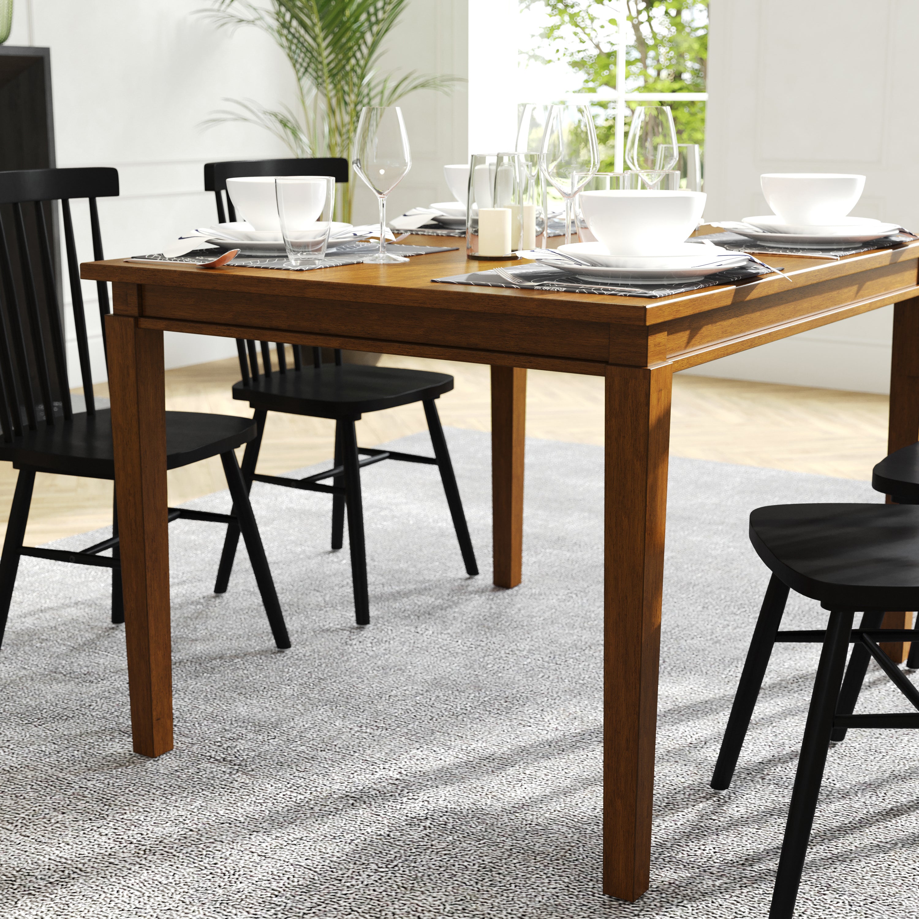 Henry 47" Solid Wood Dining Table, Commercial Grade Heavy Duty Rectangle Wood Table for 4, Brown Matte Finish
