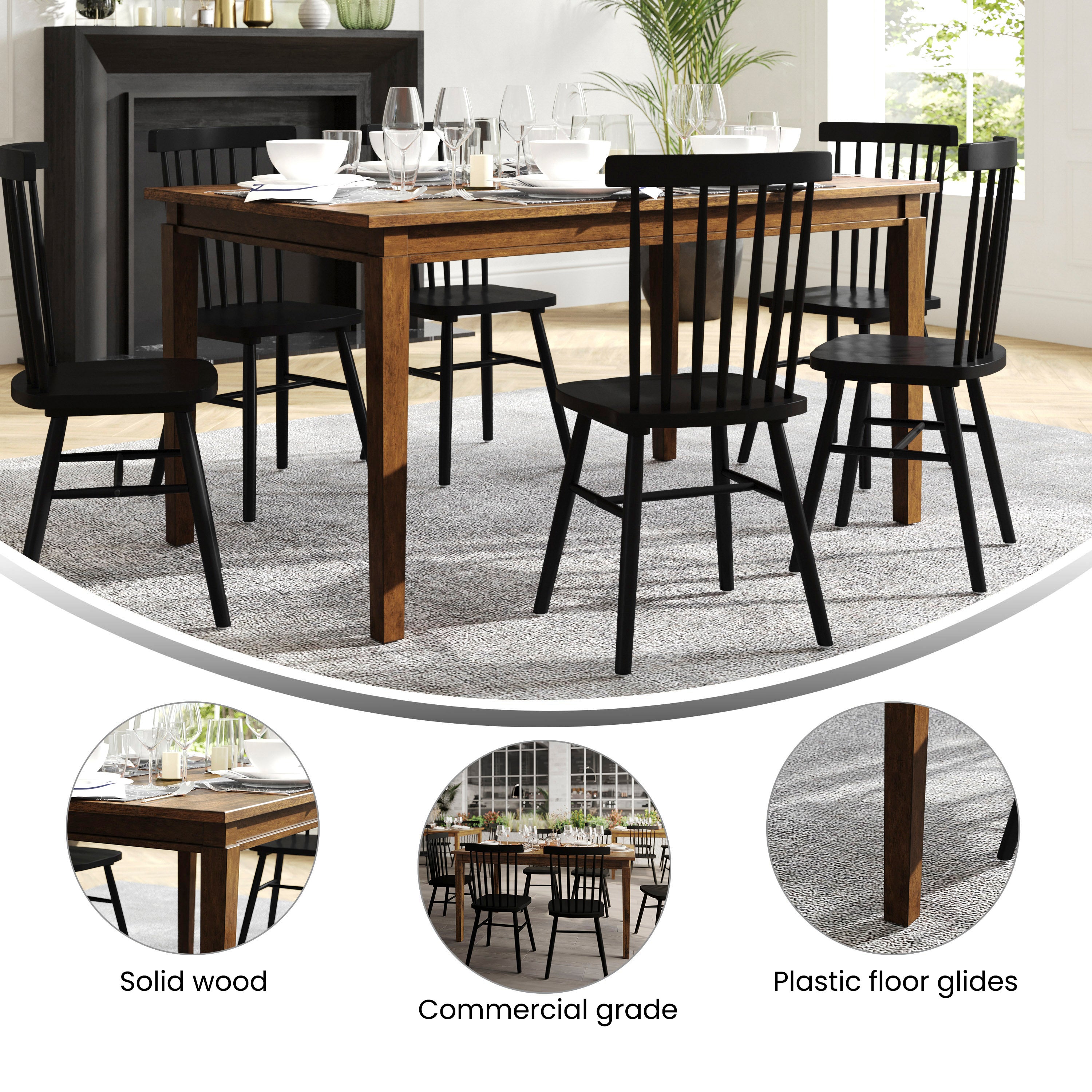 Henry 60" Solid Wood Dining Table, Commercial Grade Heavy Duty Rectangle Wood Table for 6, Brown Matte Finish