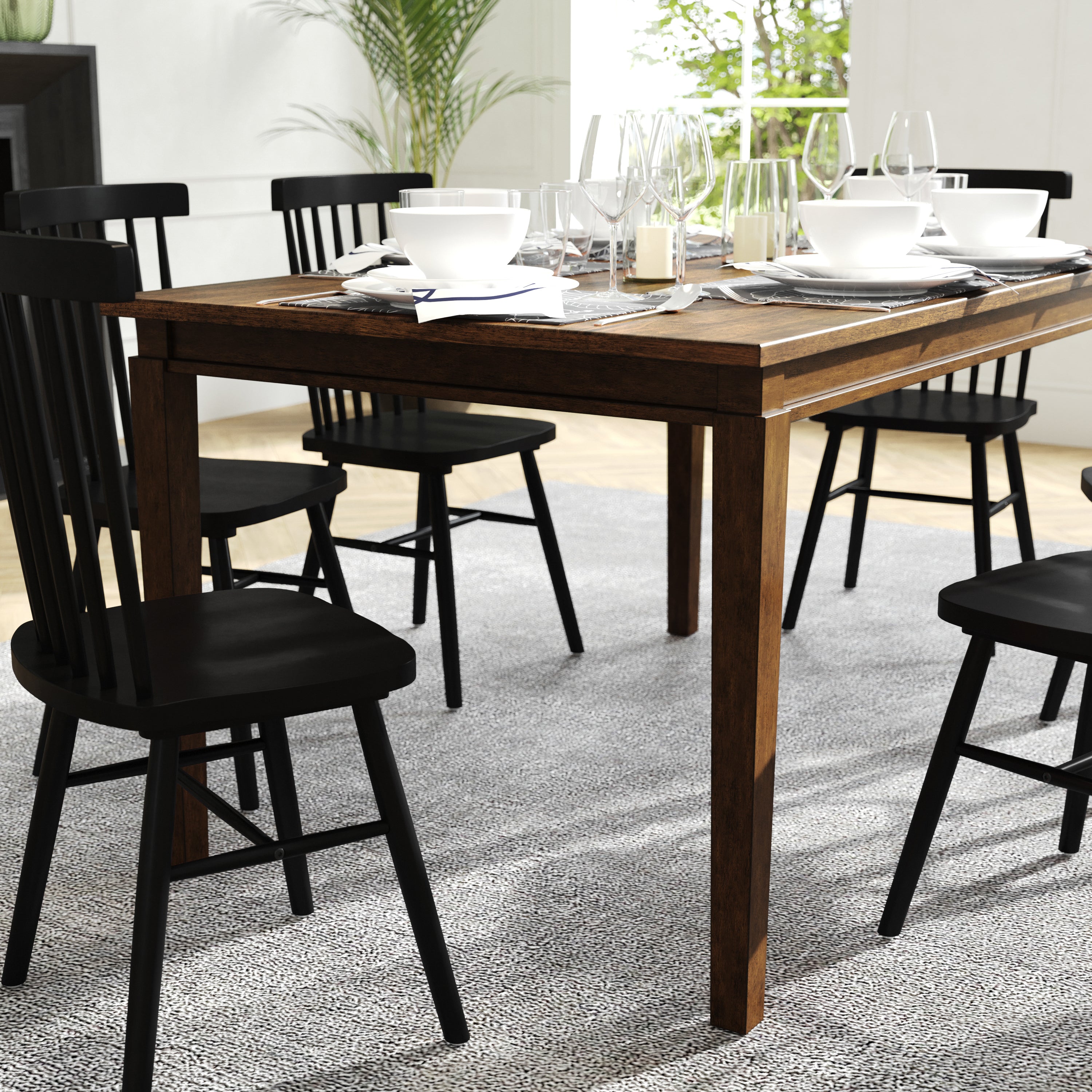 Henry 60" Solid Wood Dining Table, Commercial Grade Heavy Duty Rectangle Wood Table for 6, Brown Matte Finish