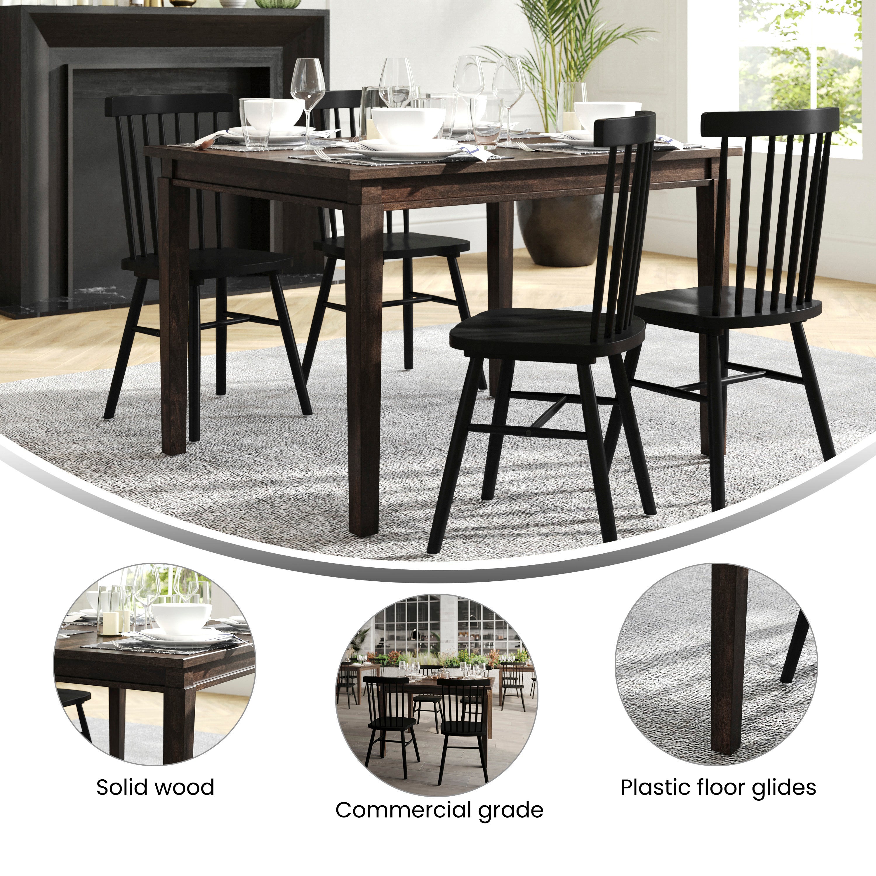 Henry 47" Solid Wood Dining Table, Commercial Grade Heavy Duty Rectangle Wood Table for 4, Wenge Matte Finish