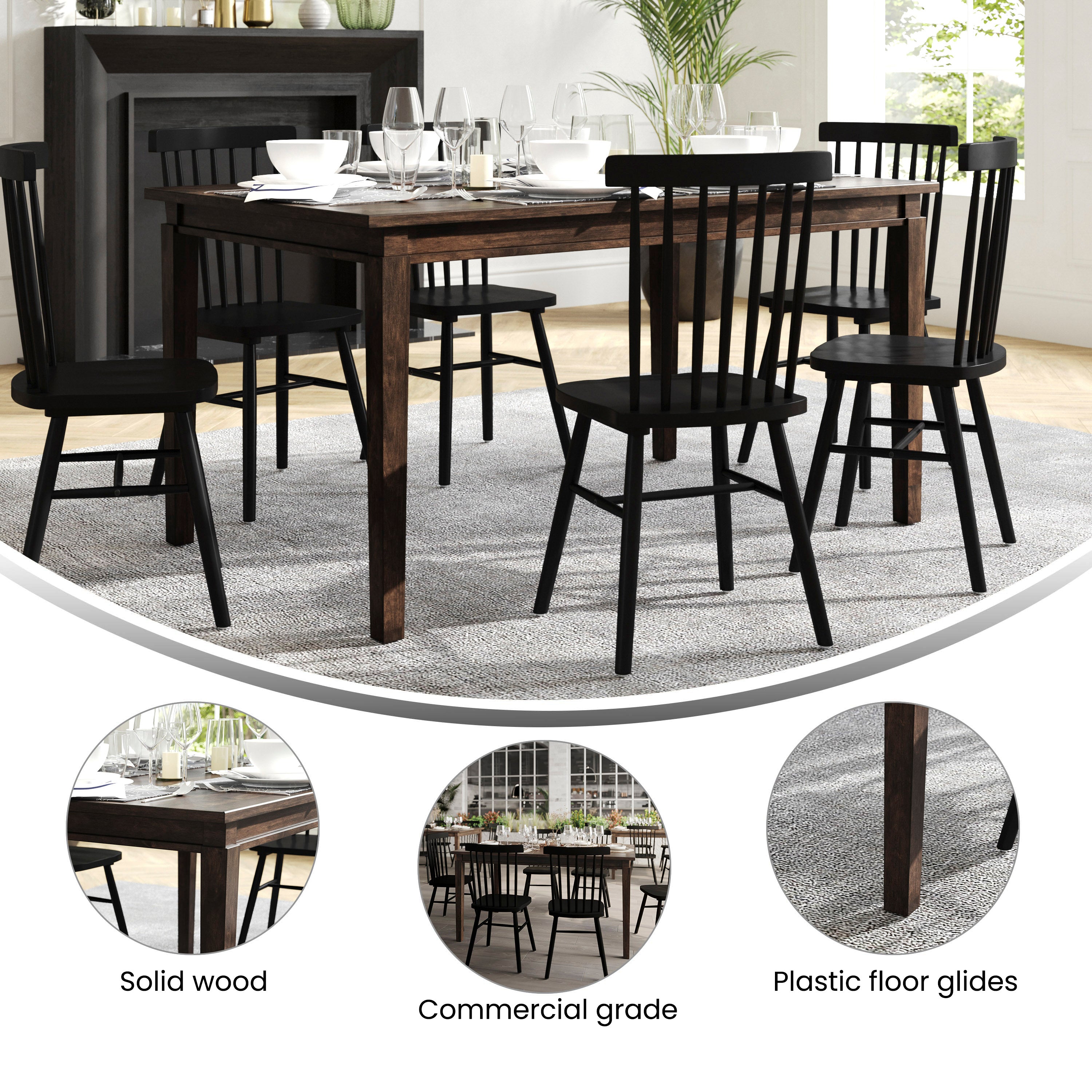 Henry 60" Solid Wood Dining Table, Commercial Grade Heavy Duty Rectangle Wood Table for 6, Wenge Matte Finish