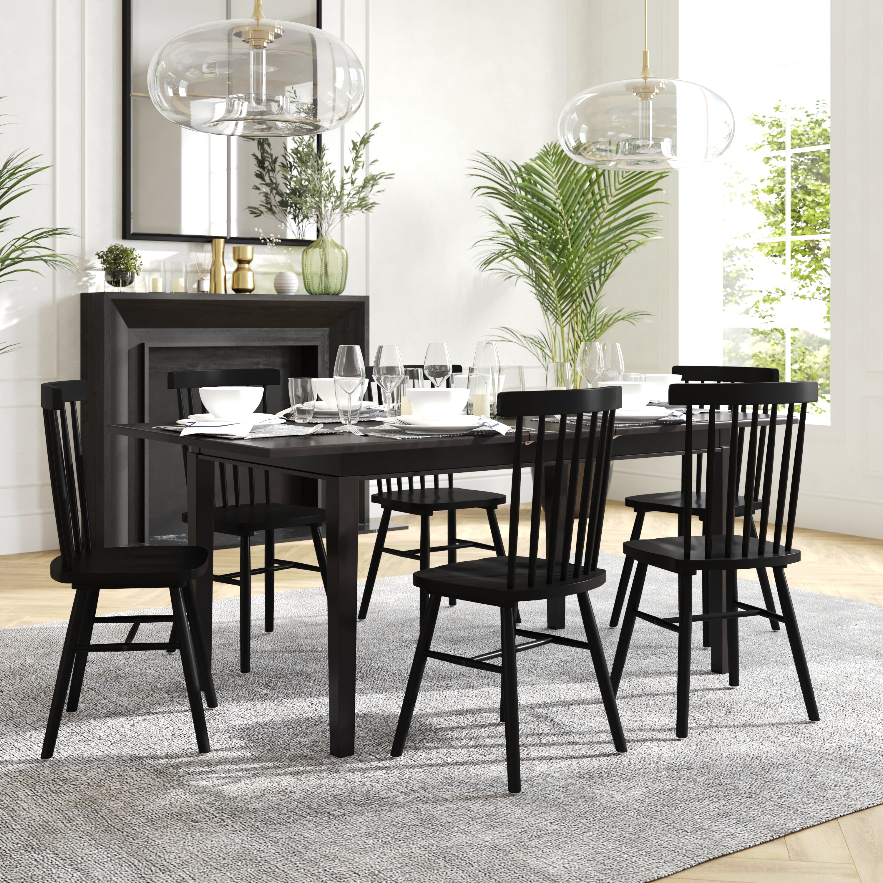 Henry 72" Commercial Grade Solid Wood Rectangular Dining Table with Hideaway 12 Inch Extension Panel and Seating for 6-8 Adults in Matte Black