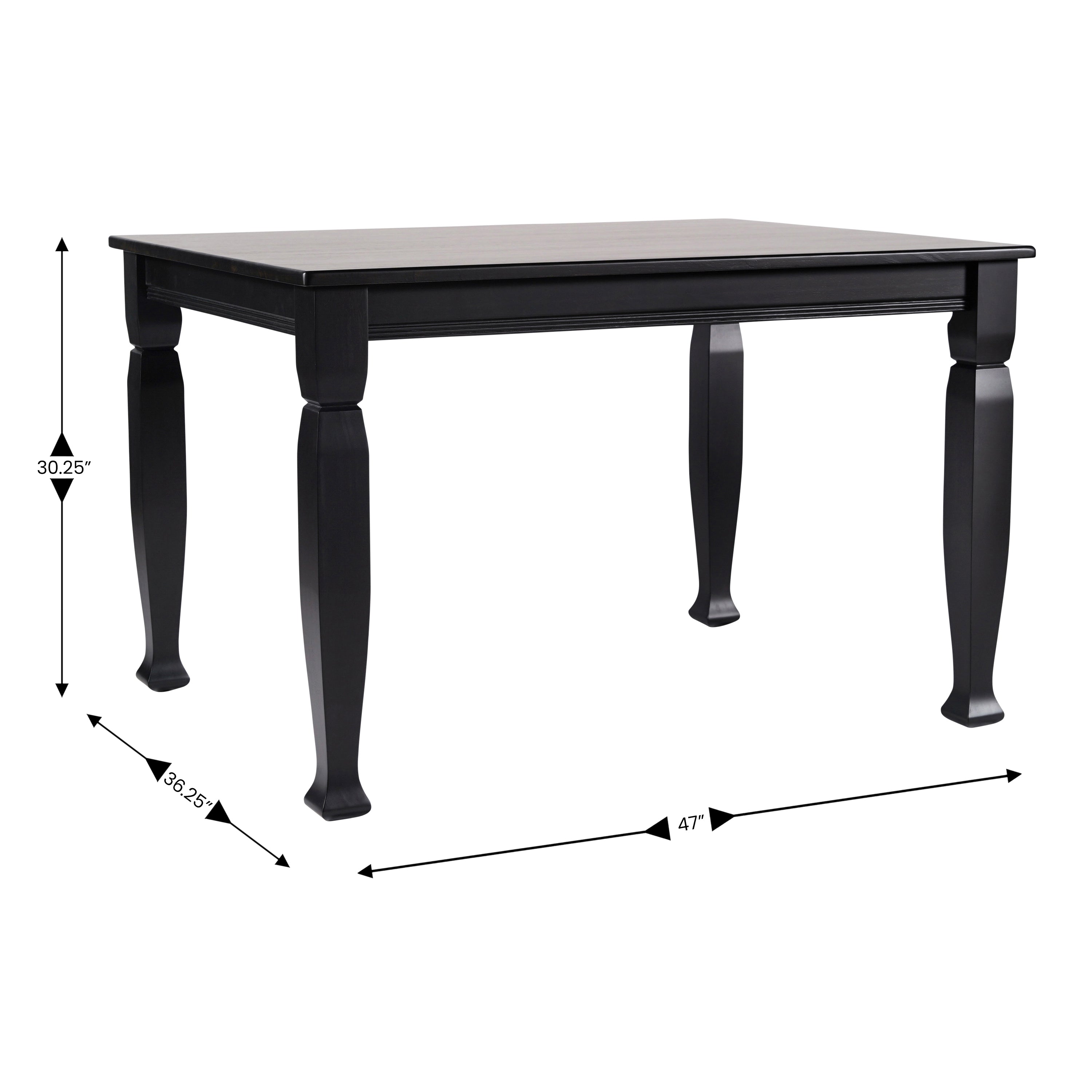 Grace 47" Solid Wood Dining Table with Turned Wooden Legs, Commercial Grade Heavy Duty Rectangle Wood Table for 4, Black Finish