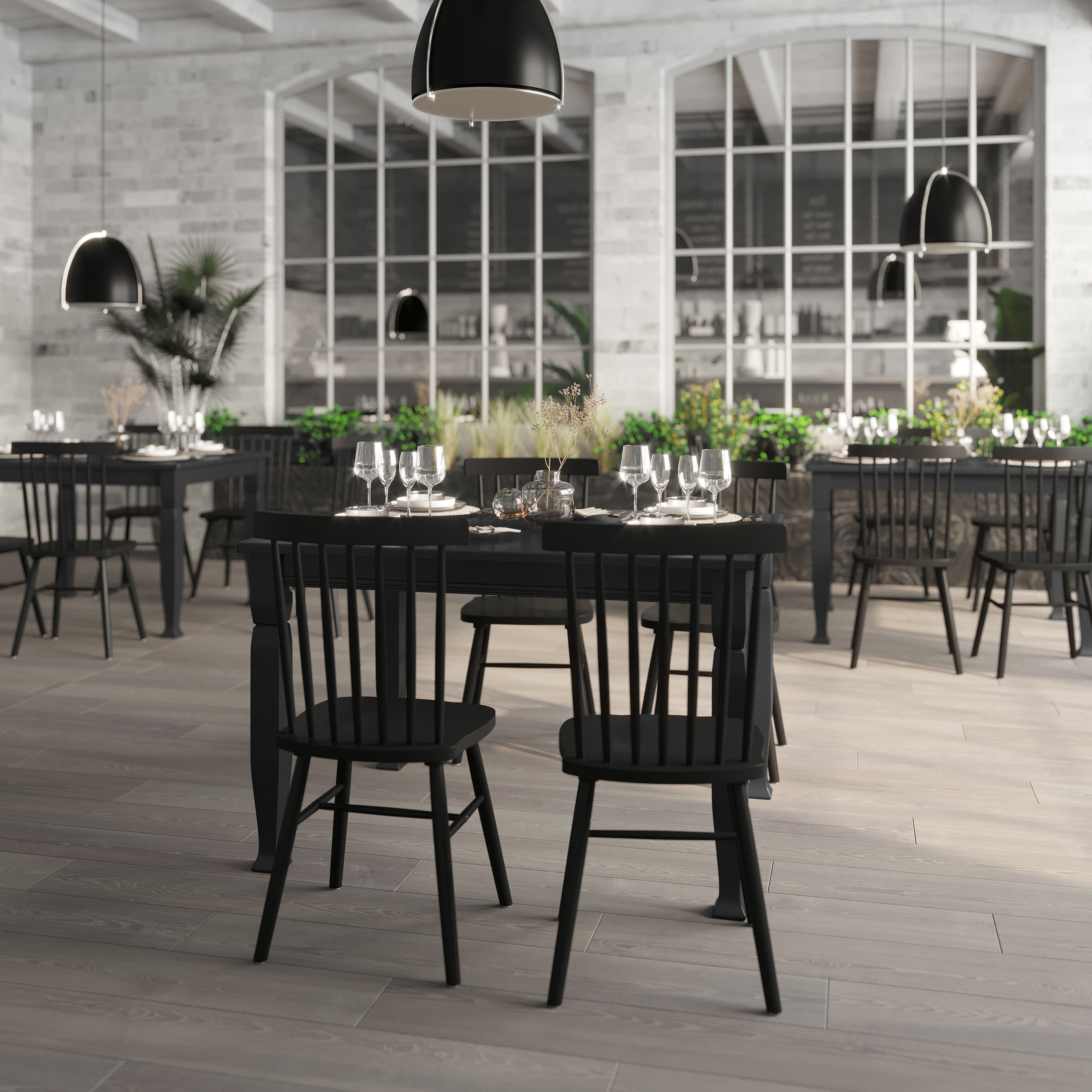 Grace 47" Solid Wood Dining Table with Turned Wooden Legs, Commercial Grade Heavy Duty Rectangle Wood Table for 4, Black Finish