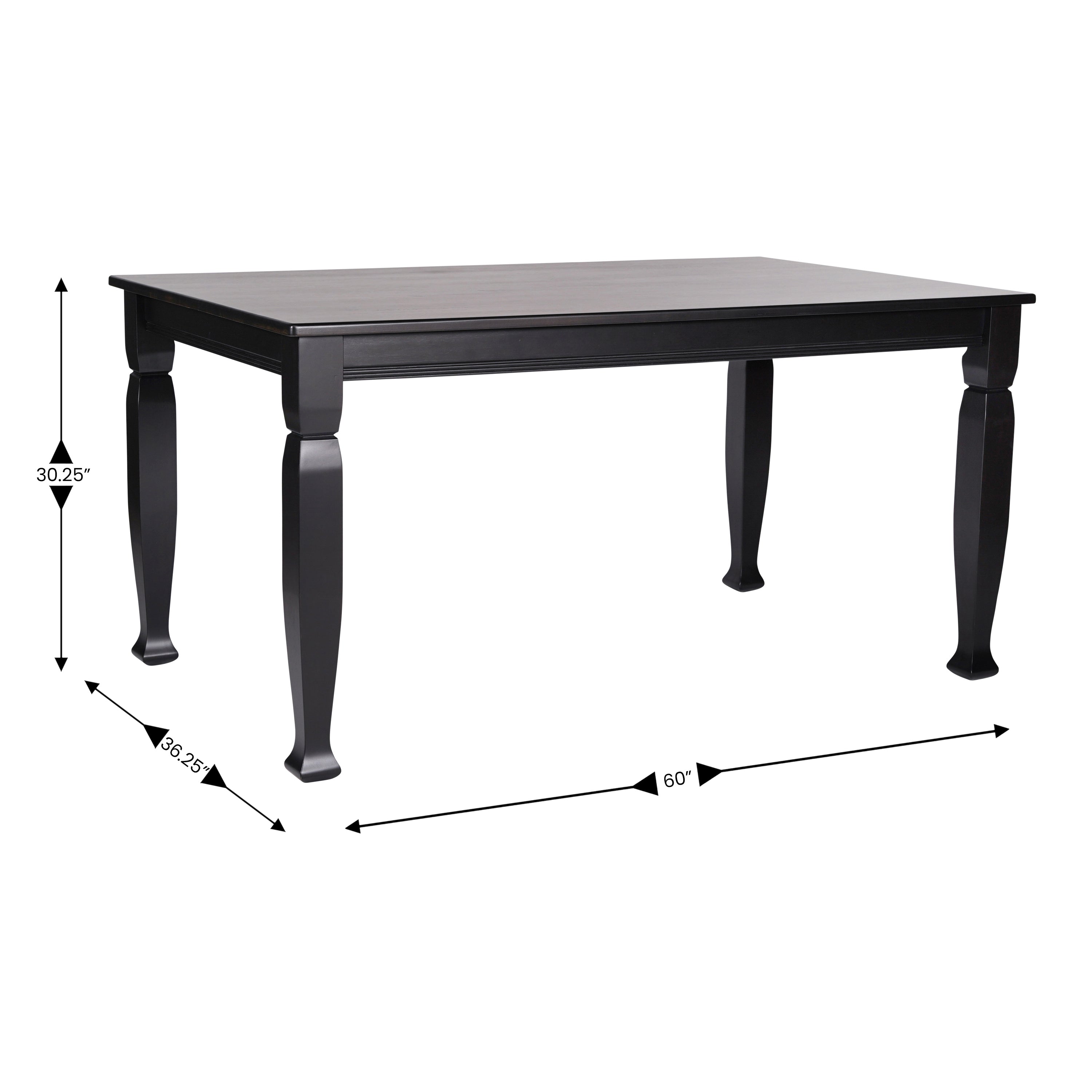 Grace 60" Solid Wood Dining Table with Turned Wooden Legs, Commercial Grade Heavy Duty Rectangle Wood Table for 6, Black Finish