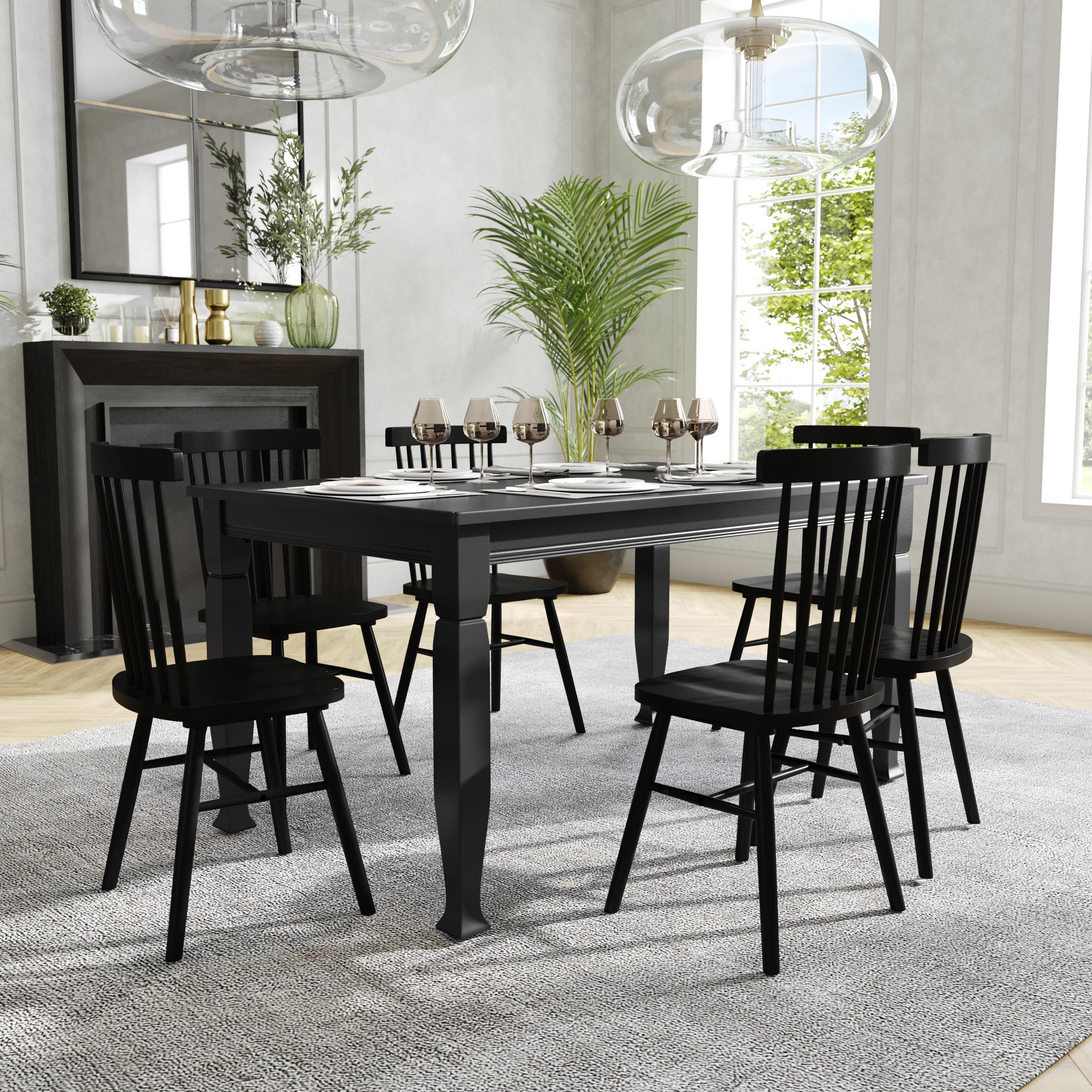 Grace 60" Solid Wood Dining Table with Turned Wooden Legs, Commercial Grade Heavy Duty Rectangle Wood Table for 6, Black Finish