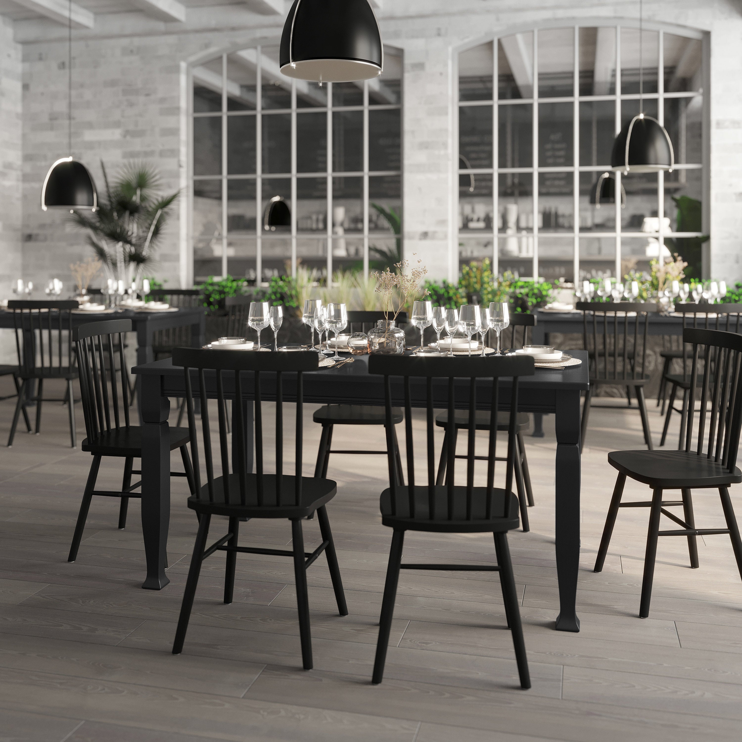 Grace 60" Solid Wood Dining Table with Turned Wooden Legs, Commercial Grade Heavy Duty Rectangle Wood Table for 6, Black Finish