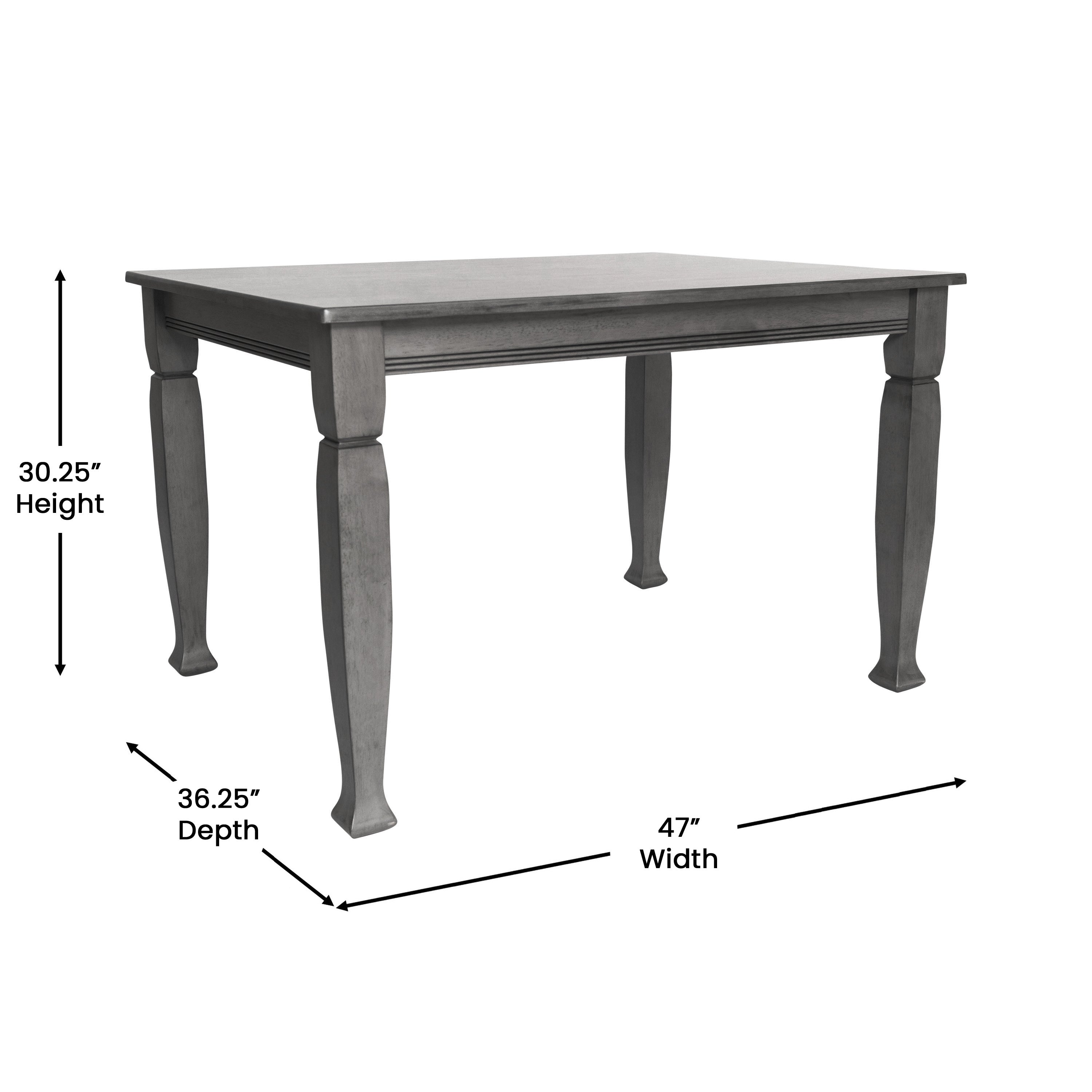 Grace 47" Solid Wood Dining Table with Turned Wooden Legs, Commercial Grade Heavy Duty Rectangle Wood Table for 4, Antique Gray Finish