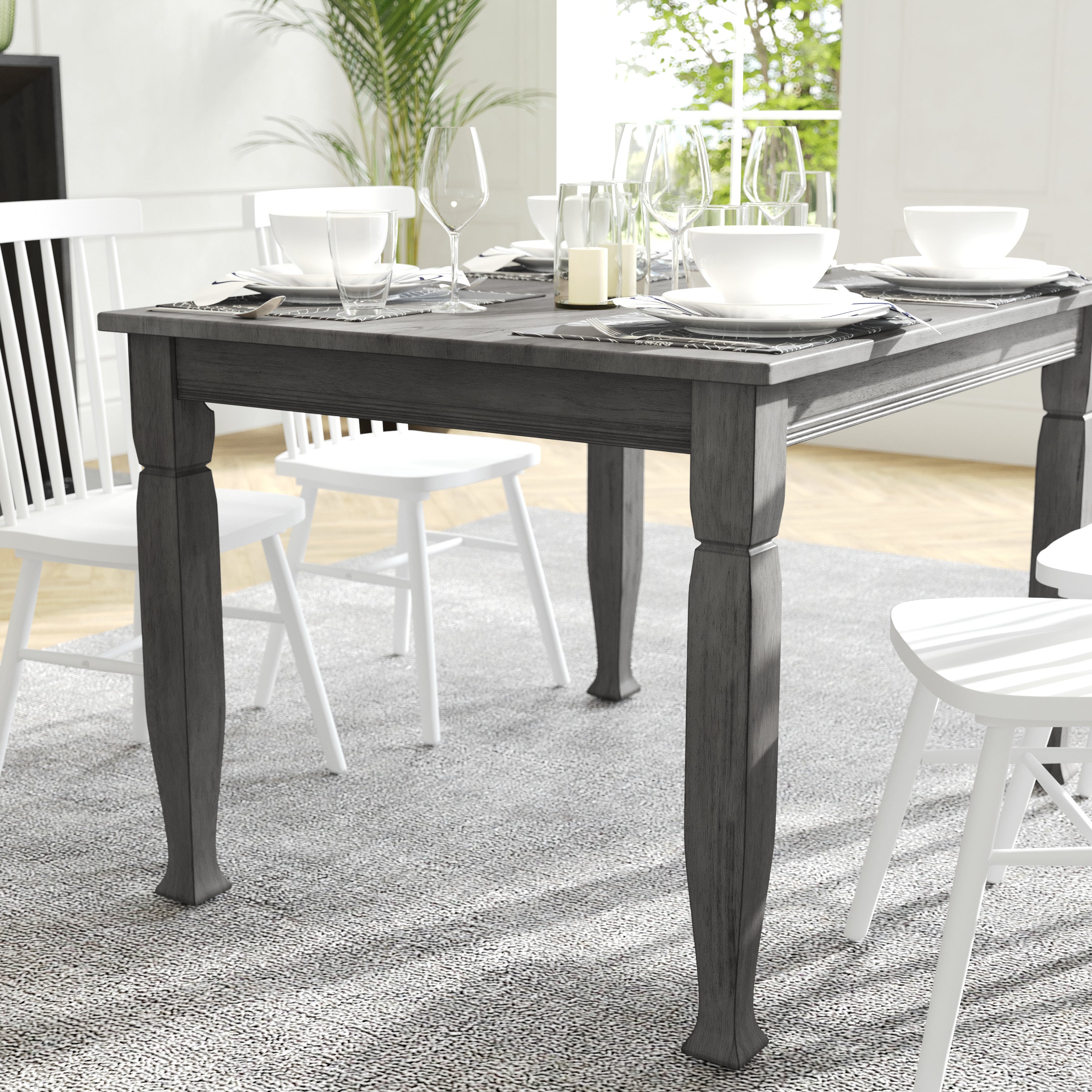 Grace 47" Solid Wood Dining Table with Turned Wooden Legs, Commercial Grade Heavy Duty Rectangle Wood Table for 4, Antique Gray Finish