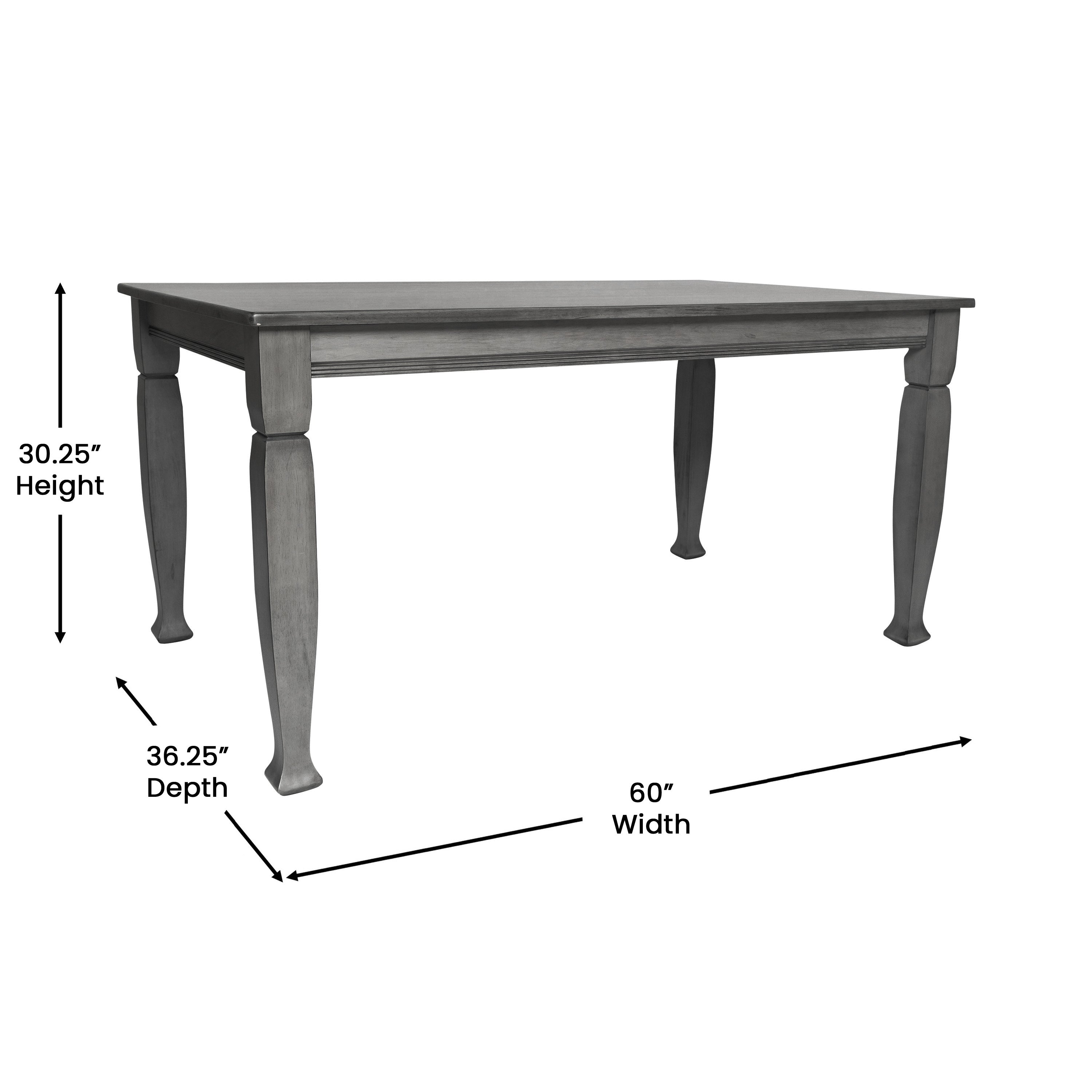 Grace 60" Solid Wood Dining Table with Turned Wooden Legs, Commercial Grade Heavy Duty Rectangle Wood Table for 6, Antique Gray Finish