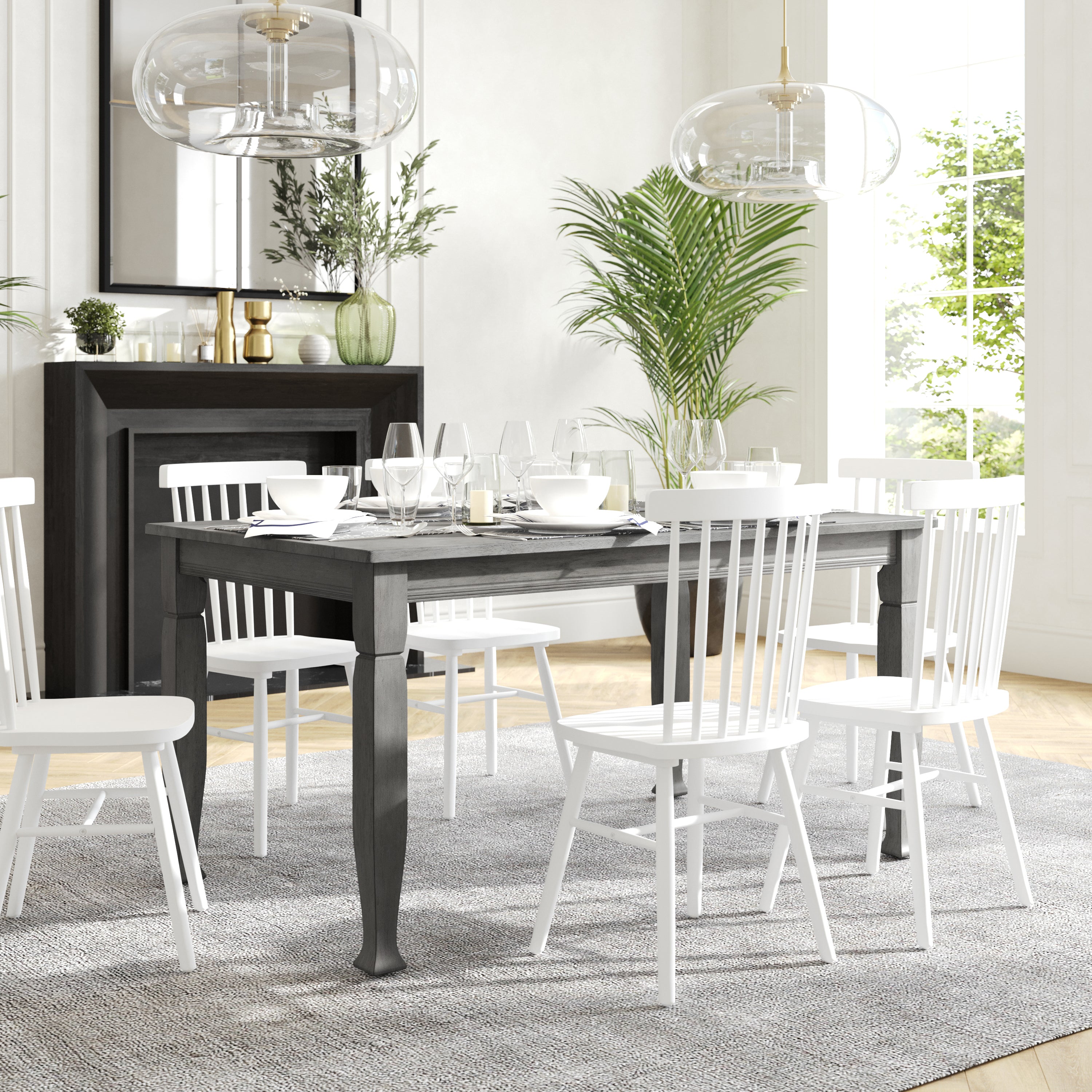 Grace 60" Solid Wood Dining Table with Turned Wooden Legs, Commercial Grade Heavy Duty Rectangle Wood Table for 6, Antique Gray Finish