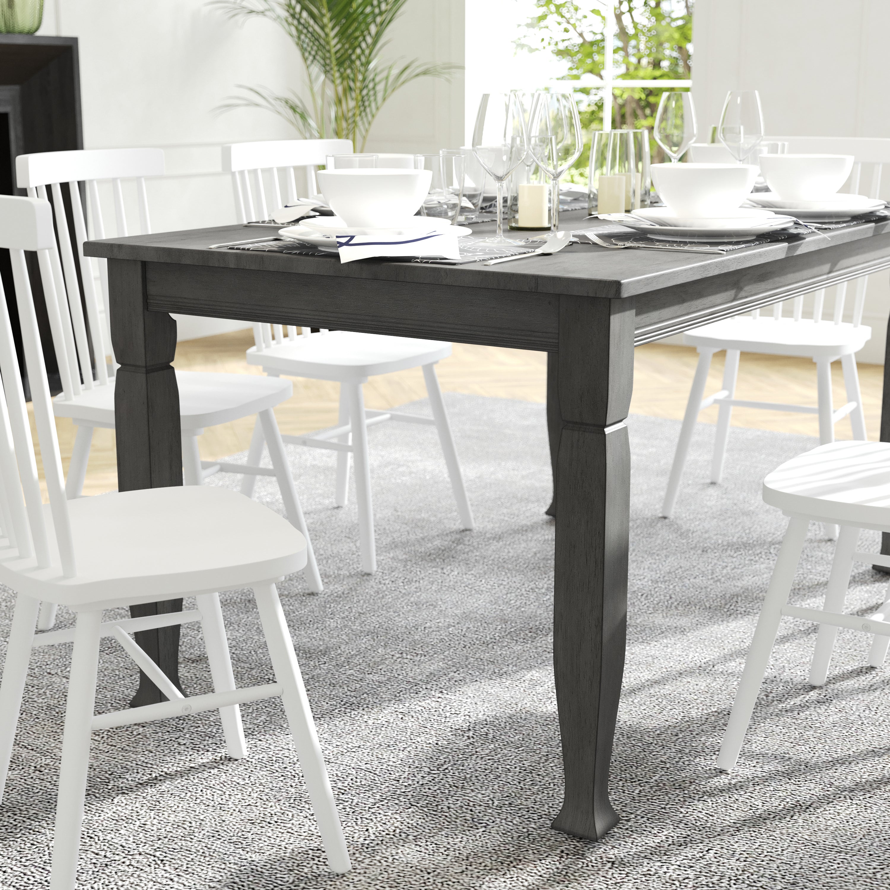 Grace 60" Solid Wood Dining Table with Turned Wooden Legs, Commercial Grade Heavy Duty Rectangle Wood Table for 6, Antique Gray Finish