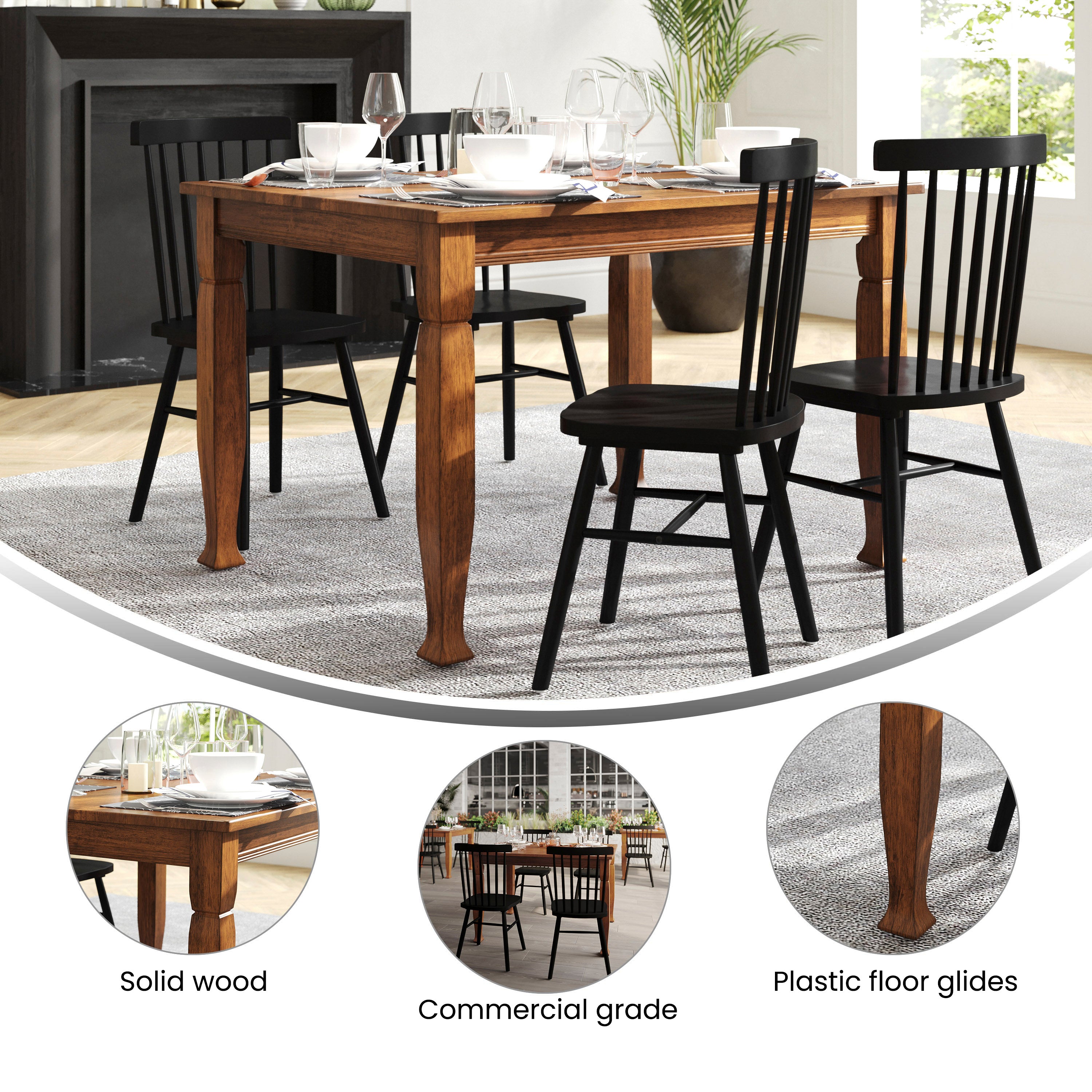 Grace 47" Solid Wood Dining Table with Turned Wooden Legs, Commercial Grade Heavy Duty Rectangle Wood Table for 4, Walnut Matte Finish