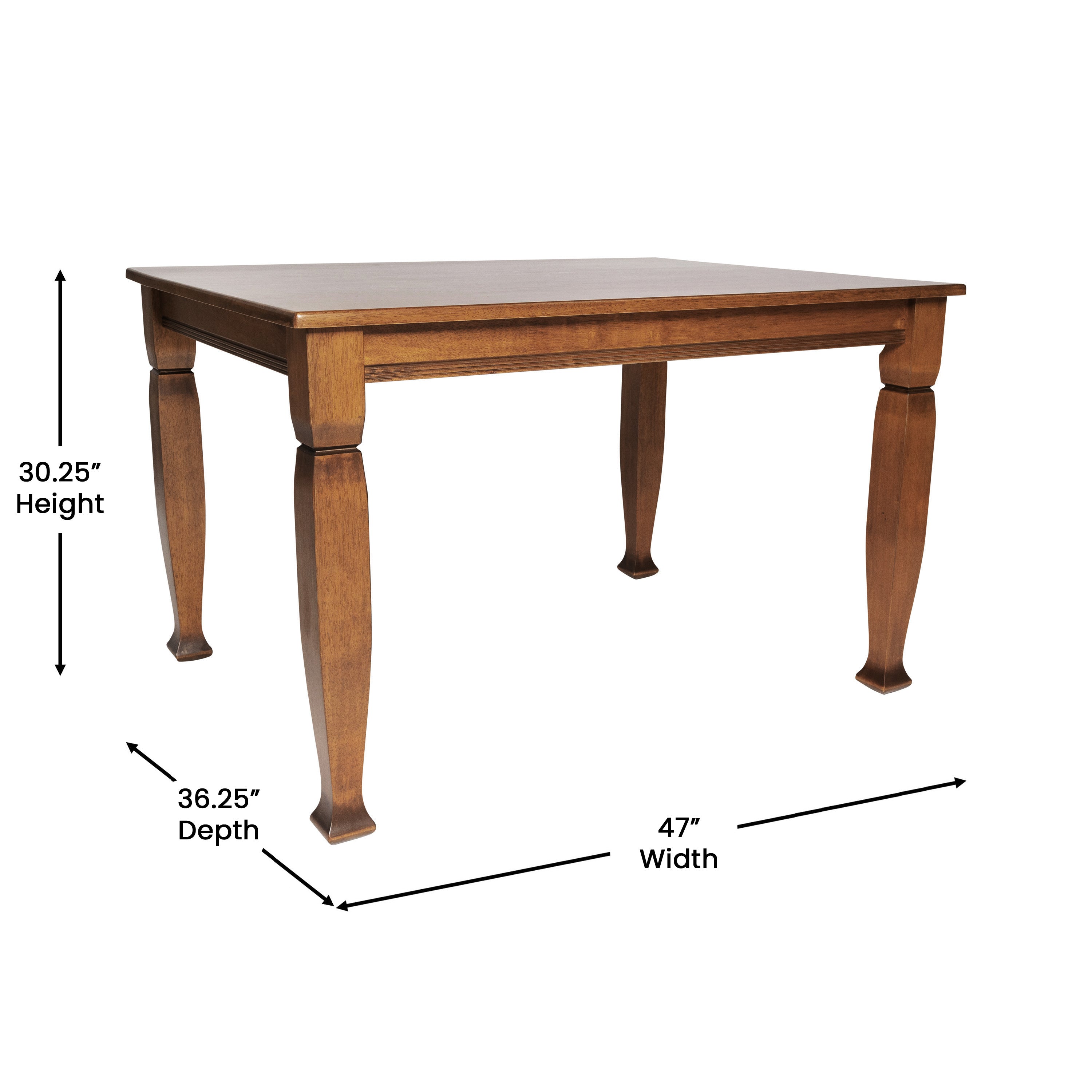 Grace 47" Solid Wood Dining Table with Turned Wooden Legs, Commercial Grade Heavy Duty Rectangle Wood Table for 4, Walnut Matte Finish