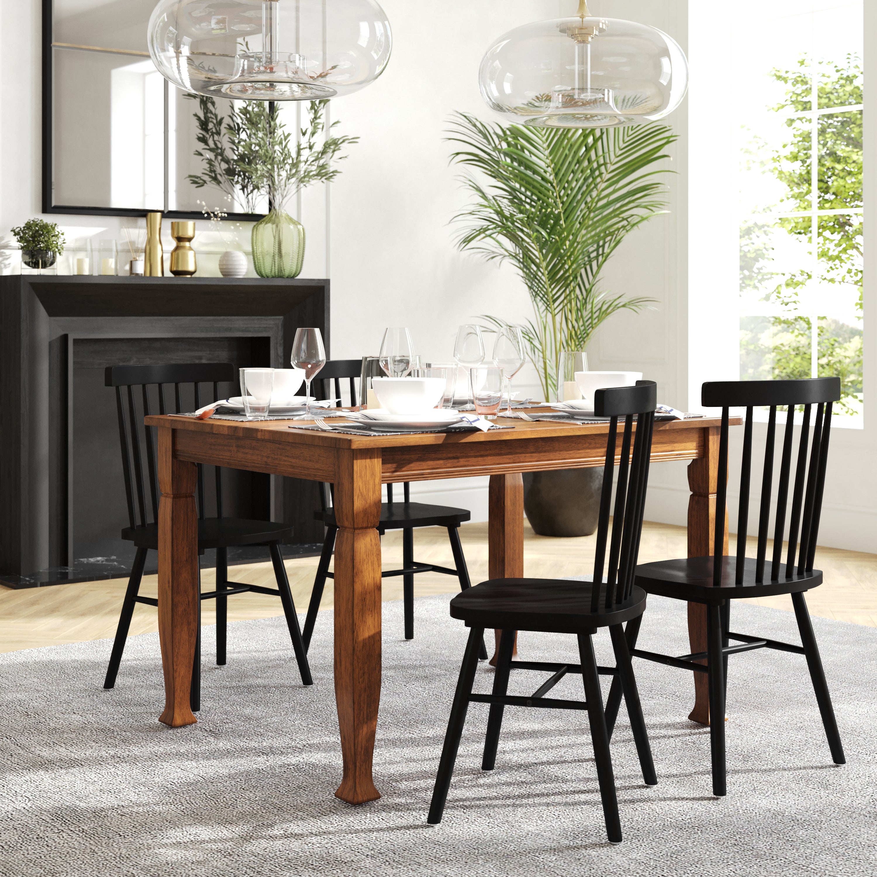Grace 47" Solid Wood Dining Table with Turned Wooden Legs, Commercial Grade Heavy Duty Rectangle Wood Table for 4, Walnut Matte Finish