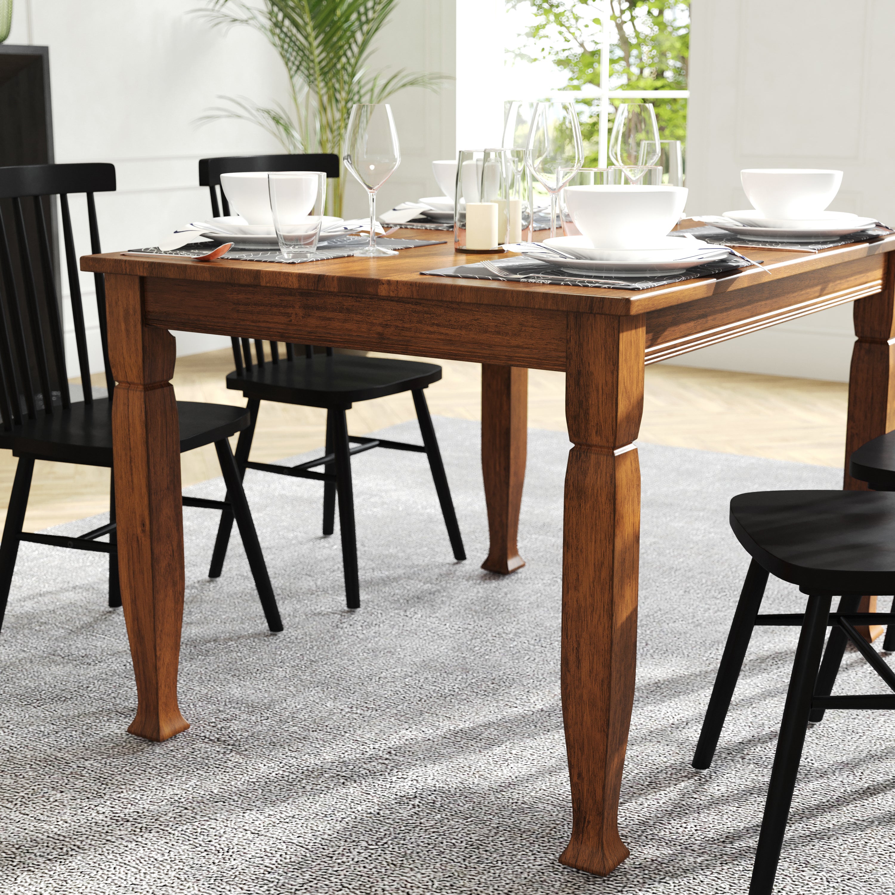 Grace 47" Solid Wood Dining Table with Turned Wooden Legs, Commercial Grade Heavy Duty Rectangle Wood Table for 4, Walnut Matte Finish