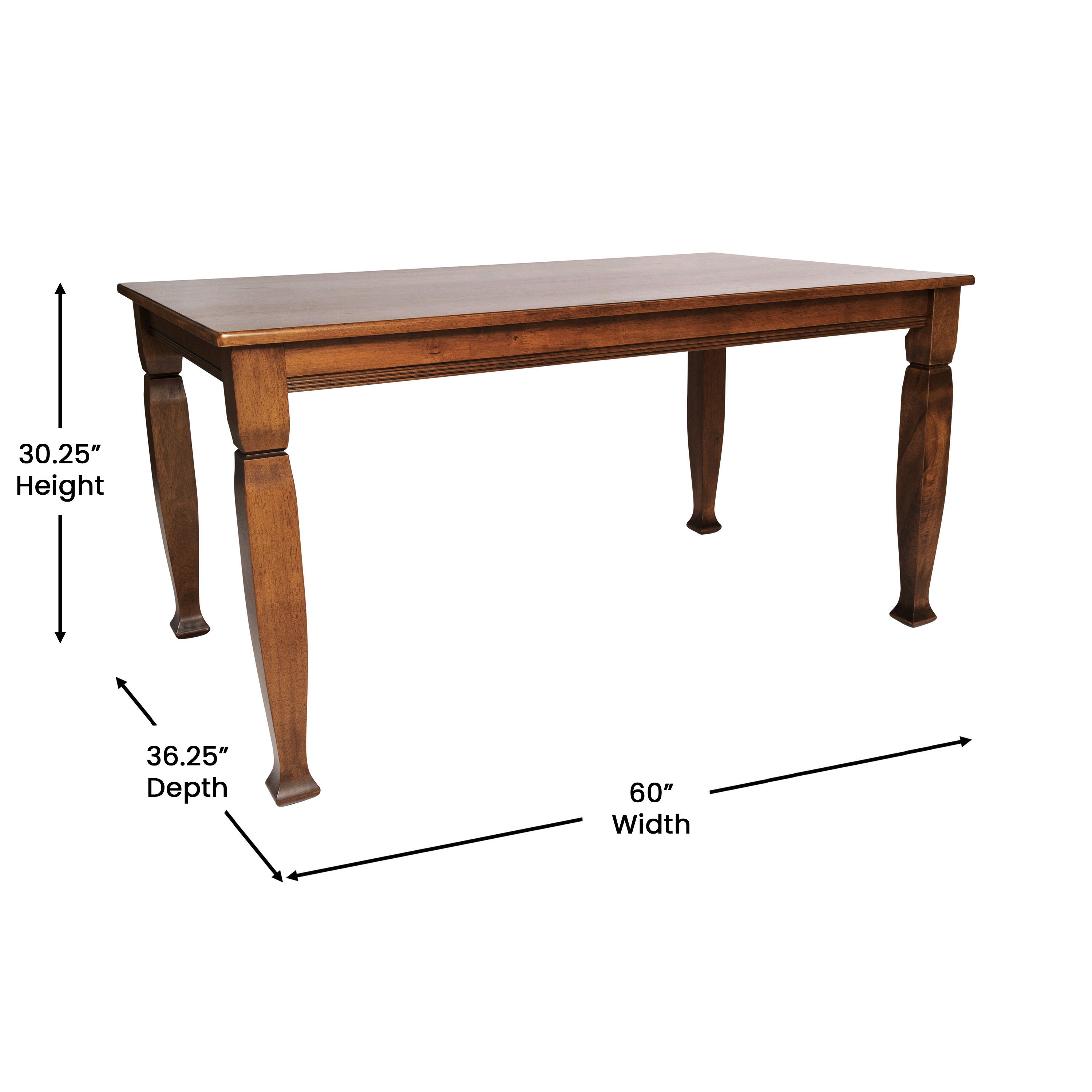 Grace 60" Solid Wood Dining Table with Turned Wooden Legs, Commercial Grade Heavy Duty Rectangle Wood Table for 6, Walnut Matte Finish