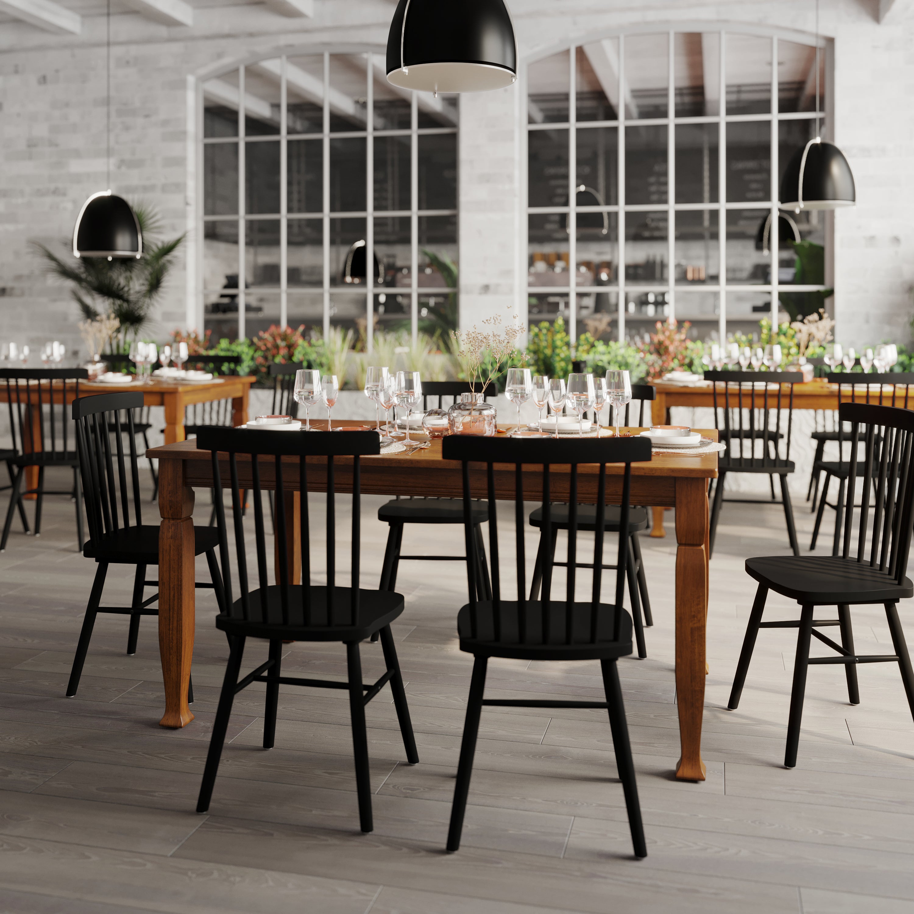 Grace 60" Solid Wood Dining Table with Turned Wooden Legs, Commercial Grade Heavy Duty Rectangle Wood Table for 6, Walnut Matte Finish