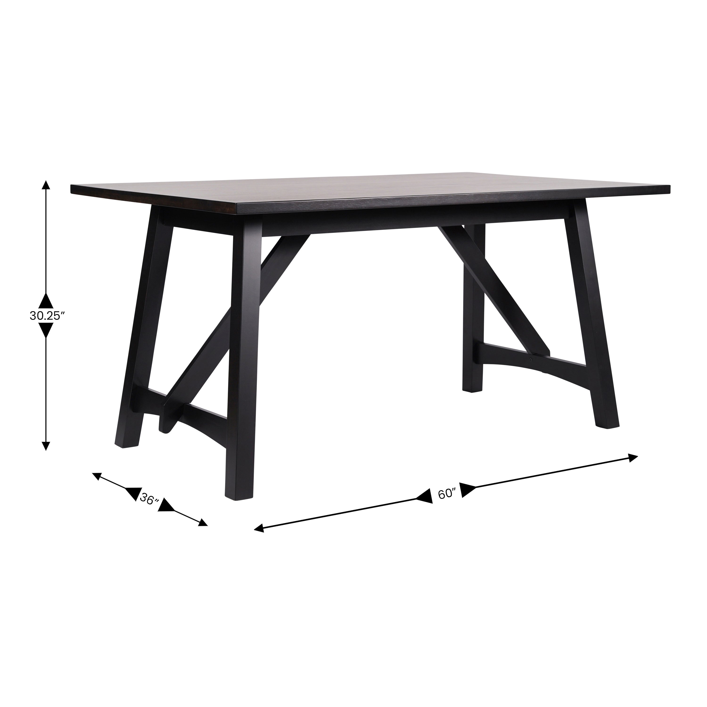 Everly 60" Solid Wood Trestle Base Dining Table, Farmhouse Style Commercial Grade Table with Seating for 6, Black Finish