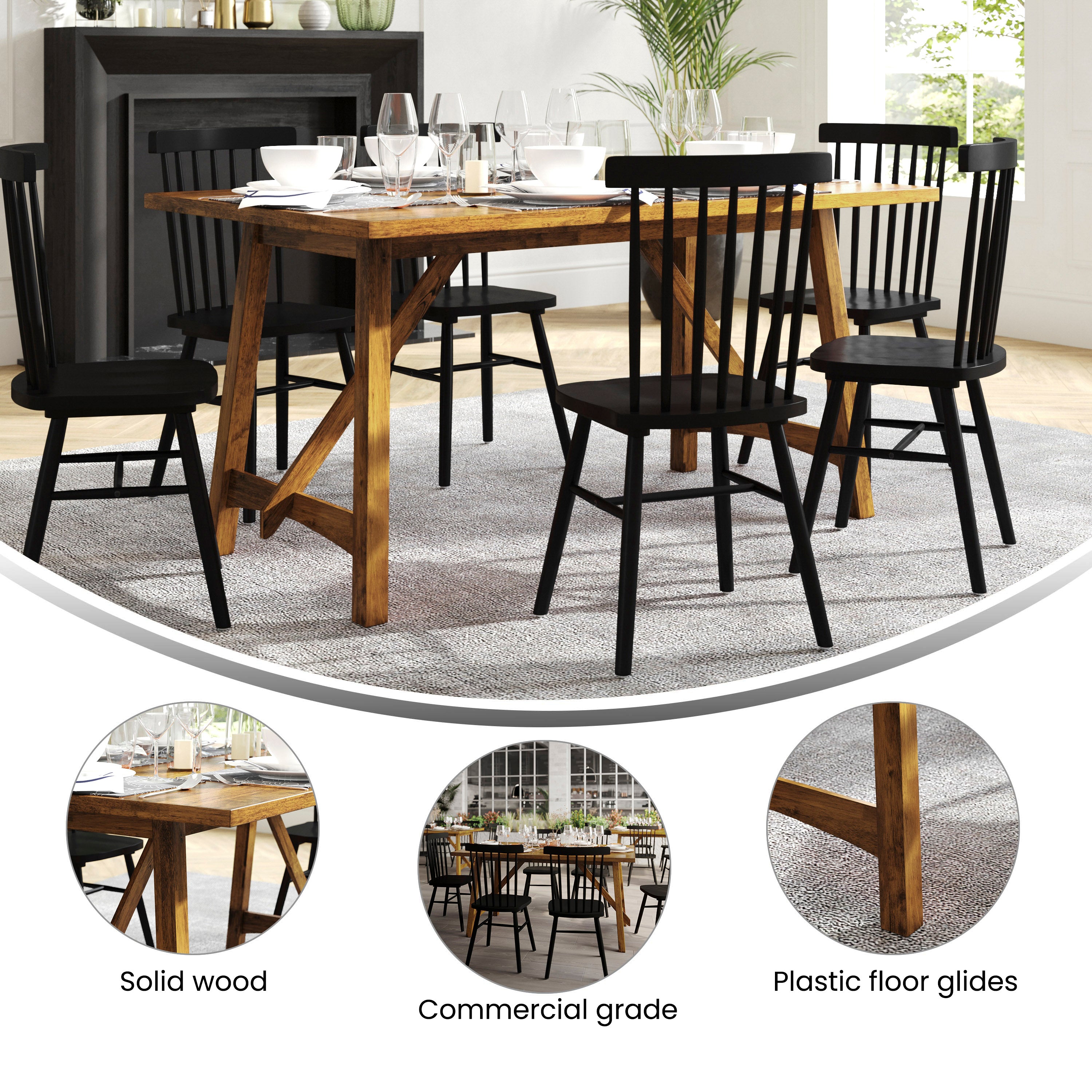 Everly 60" Solid Wood Trestle Base Dining Table, Farmhouse Style Commercial Grade Table with Seating for 6, Light Cappuccino Finish