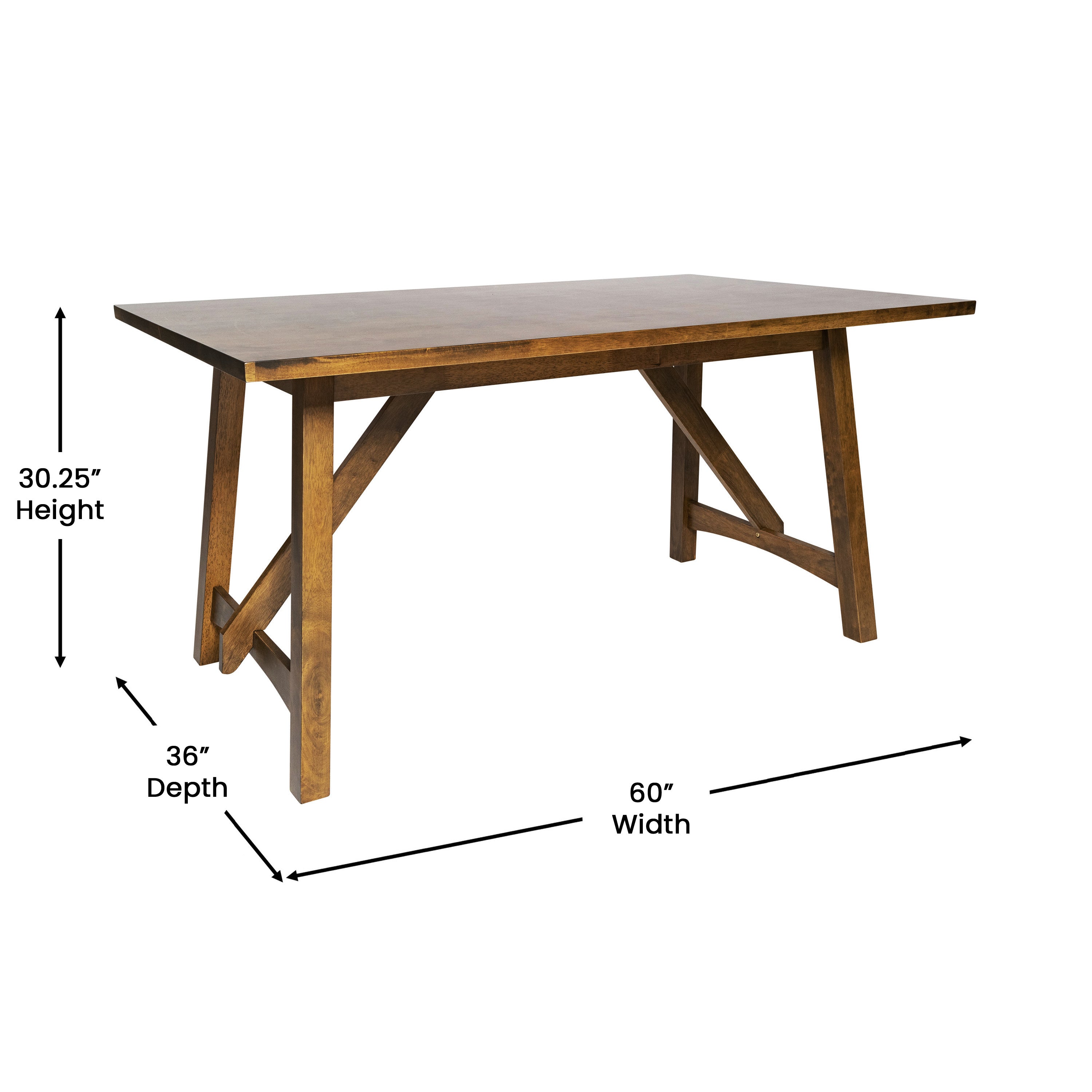 Everly 60" Solid Wood Trestle Base Dining Table, Farmhouse Style Commercial Grade Table with Seating for 6, Light Cappuccino Finish