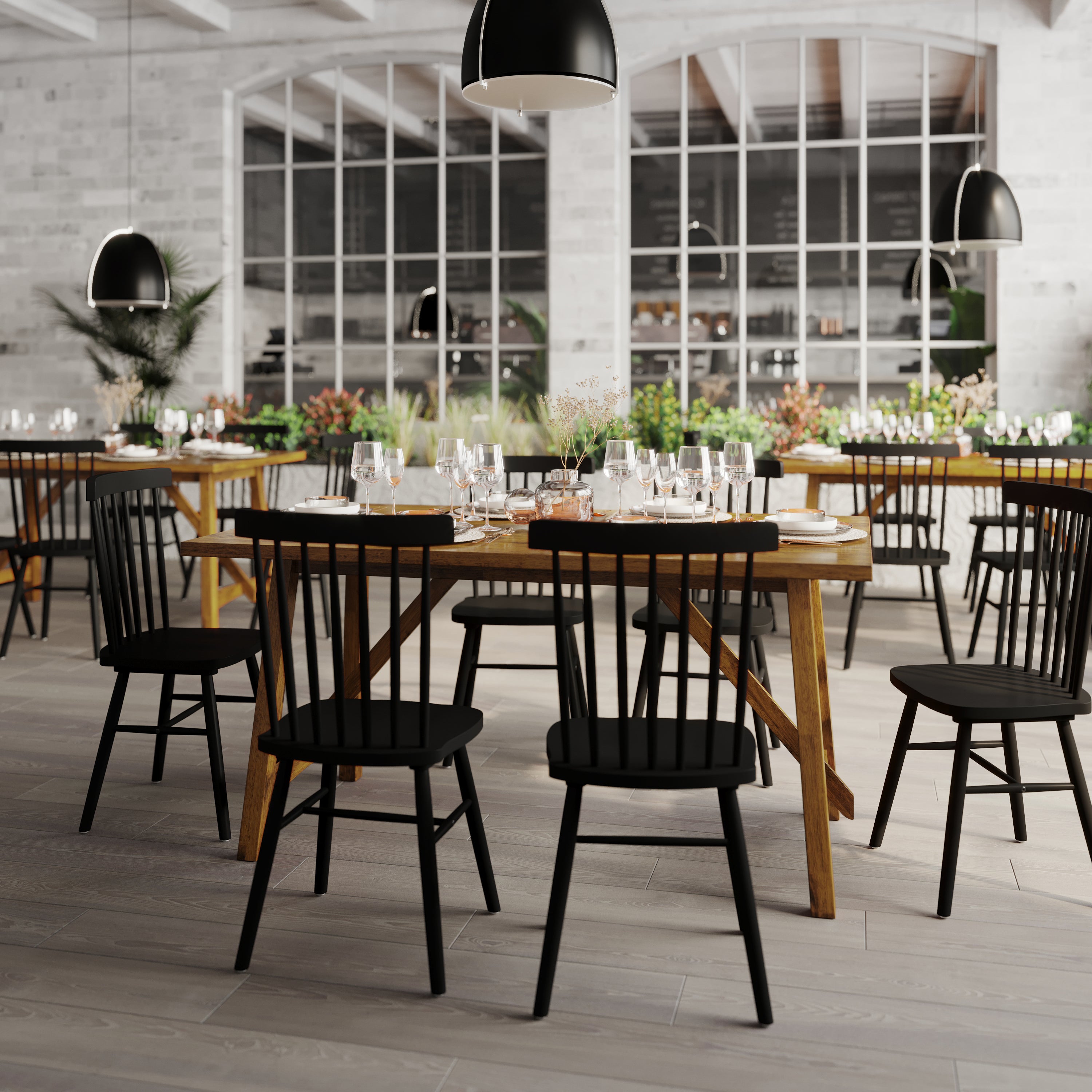 Everly 60" Solid Wood Trestle Base Dining Table, Farmhouse Style Commercial Grade Table with Seating for 6, Light Cappuccino Finish