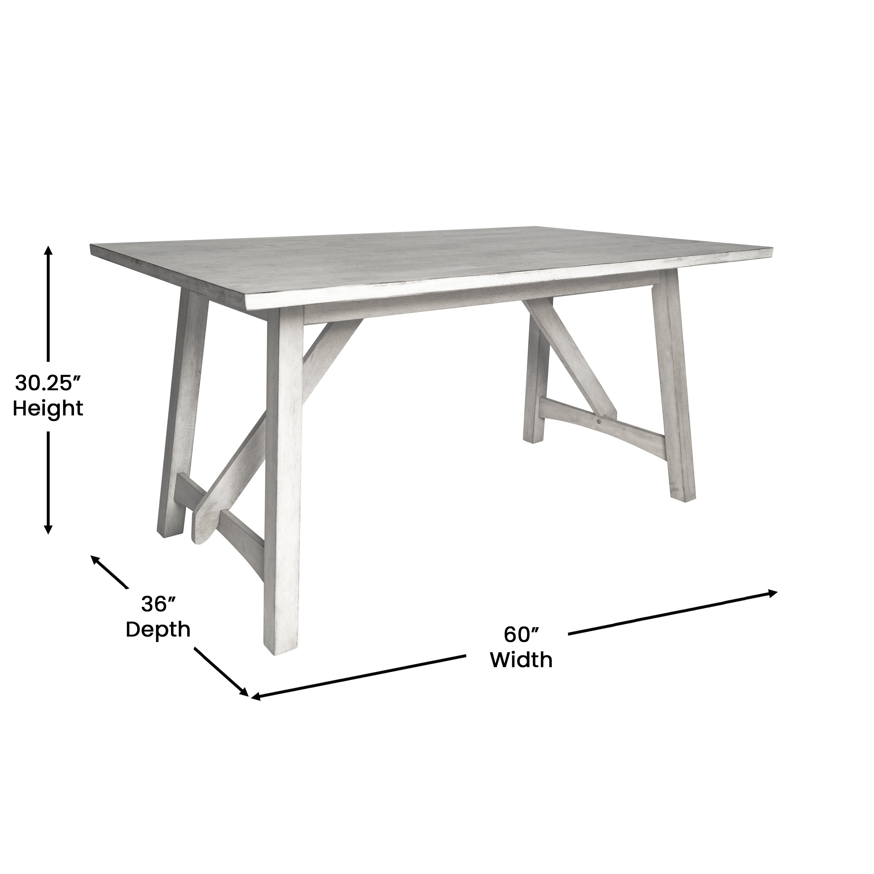 Everly 60" Solid Wood Trestle Base Dining Table, Farmhouse Style Commercial Grade Table with Seating for 6, Antique White Finish