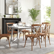 Everly 60" Solid Wood Trestle Base Dining Table, Farmhouse Style Commercial Grade Table with Seating for 6, Antique White Finish