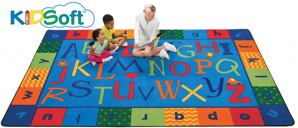KIDSoft Alphabet Around Literacy Rug - 8ft x 12ft - Rectangle - Blue