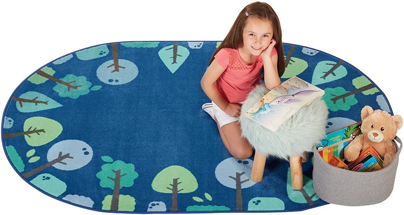 KIDSoft Tranquil Trees Decorative Rug Blue 6ft X 9ft - Oval - Blue