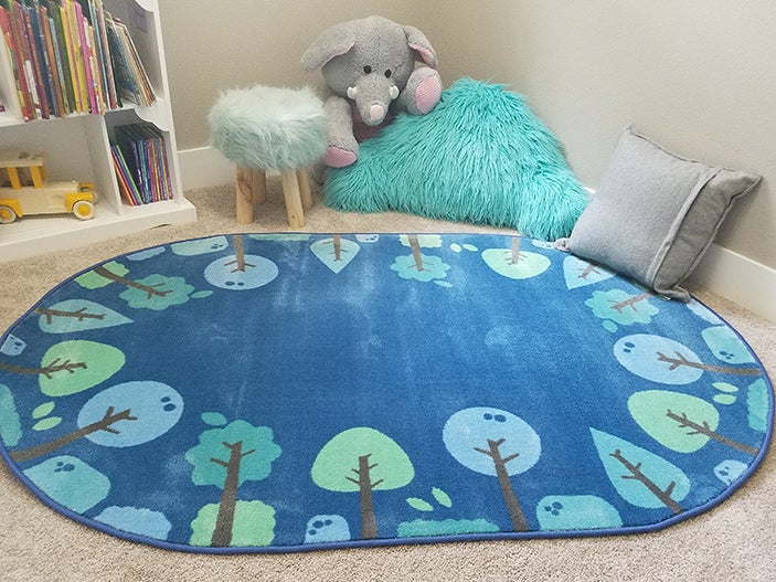 KIDSoft Tranquil Trees Decorative Rug Blue - 7ft 6in x 12ft - Oval - Blue