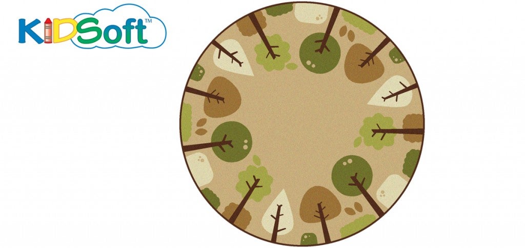 KIDSoft Tranquil Trees Decorative Rug Tan - 6ft - Round - Tan