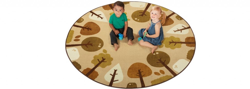 KIDSoft Tranquil Trees Decorative Rug Tan - 6ft - Round - Tan