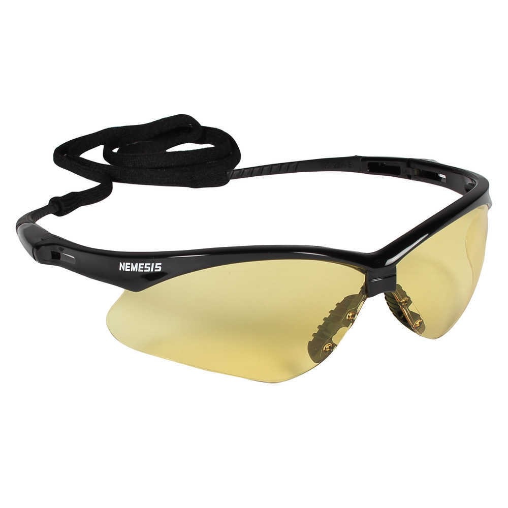 Safety Glasses,Wraparound,Black Frame,Yellow Anti-Fog Lens,EA