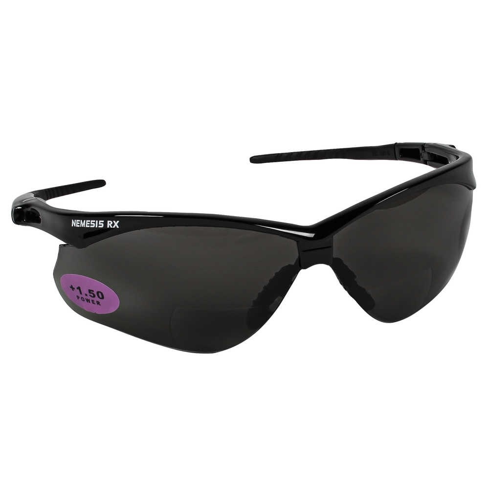 Safety Glasses,RX +1.5,Wraparound,Black,Smoke,Hardcoated,EA