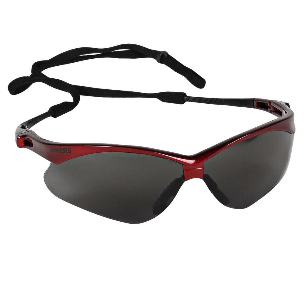 Safety Glasses,Wraparound,Inferno Red Frame,Smoke Hardcoated Lens,EA