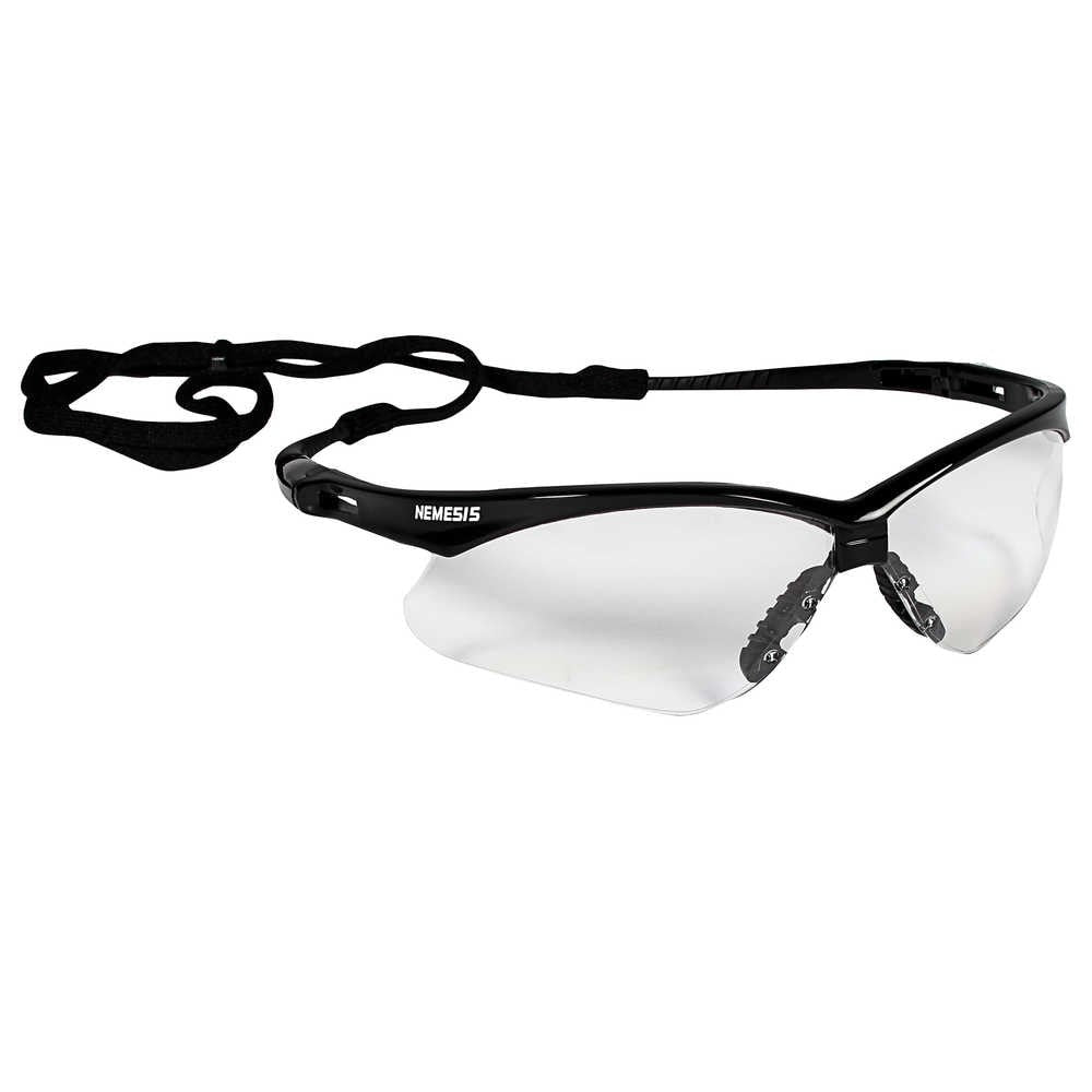 Safety Glasses,Wraparound,Black Frame,Clear Anti-Fog Lens,EA